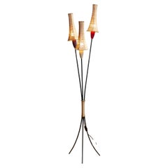 Retro 50s French Tripod Floor Lamp With Papercord Shades Attributed To Mathieu Matégot