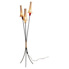 50s French Tripod Floor Lamp with Papercord Shades Attributed To Mathieu Matégot