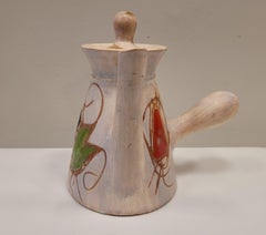 50s French Vallauris Colored Ceramic Coffe or Tea Set, Signed