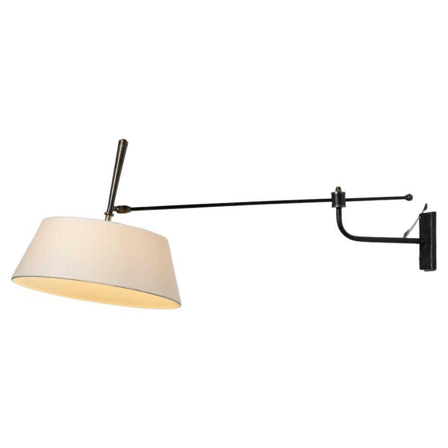 50's French wall lamp in black lacquered metal midcentury swing attr. arlus  For Sale