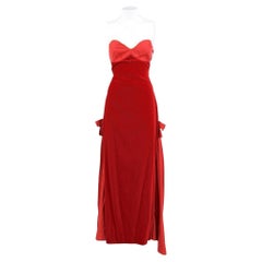 50s Gambaretto vintage red long strapless dress with sweetheart neckline