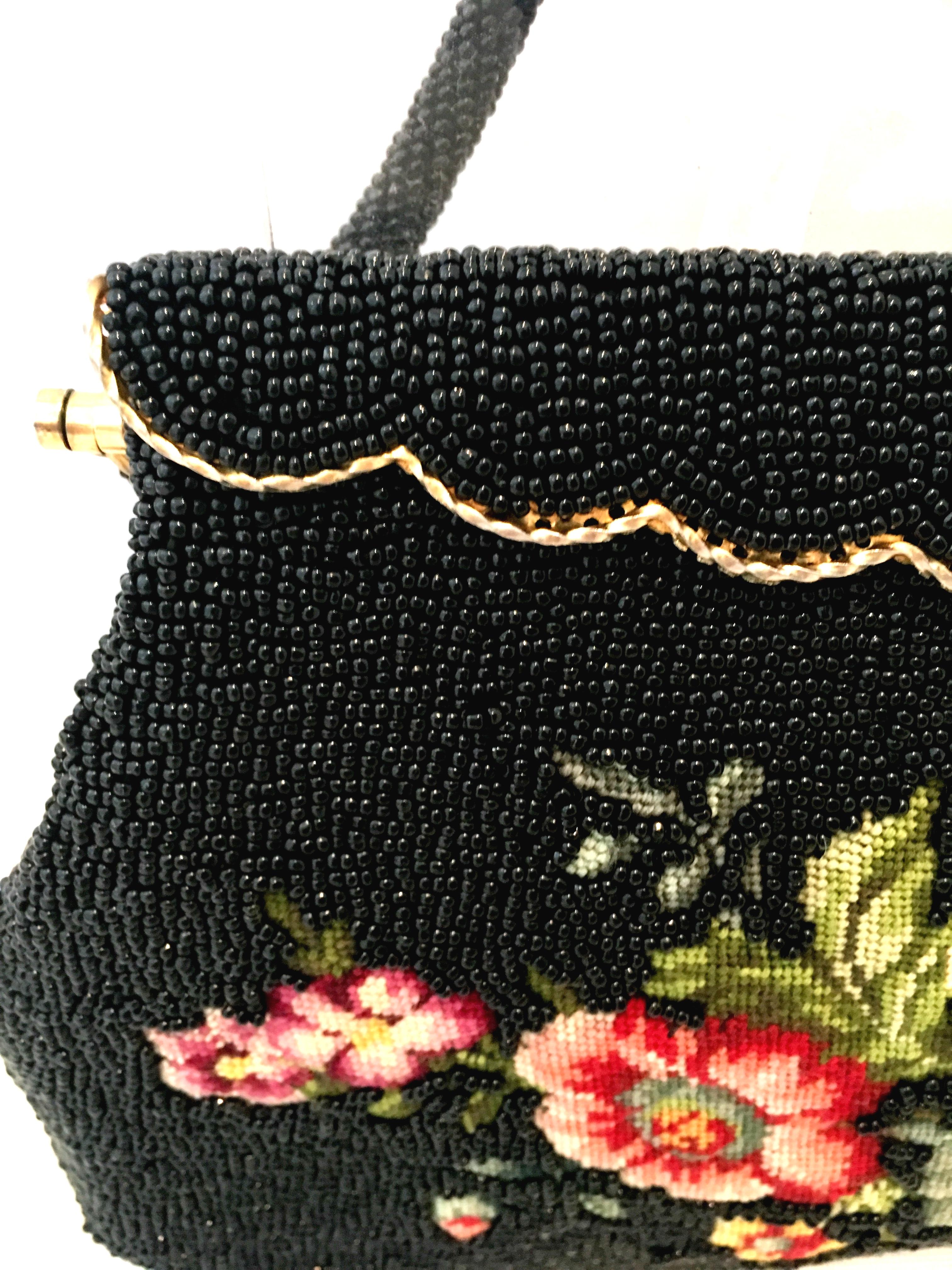 50'S Glass Glass Bead & Crewel Embroidered Hand Bag-Hong Kong 4
