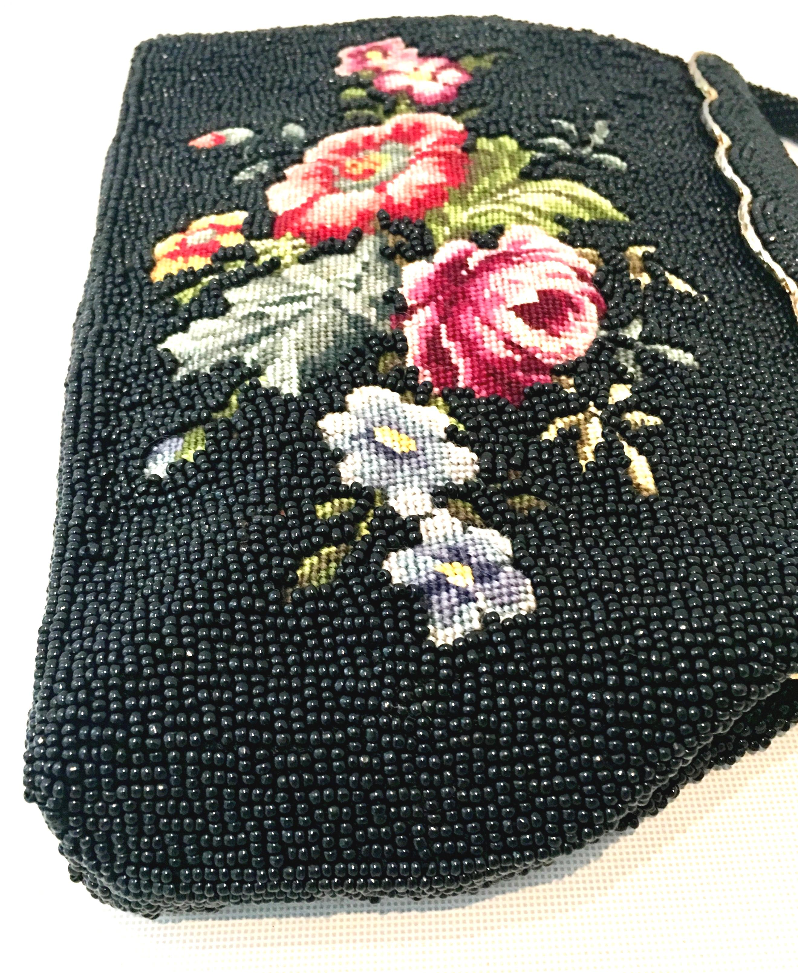 50'S Glass Glass Bead & Crewel Embroidered Hand Bag-Hong Kong 2