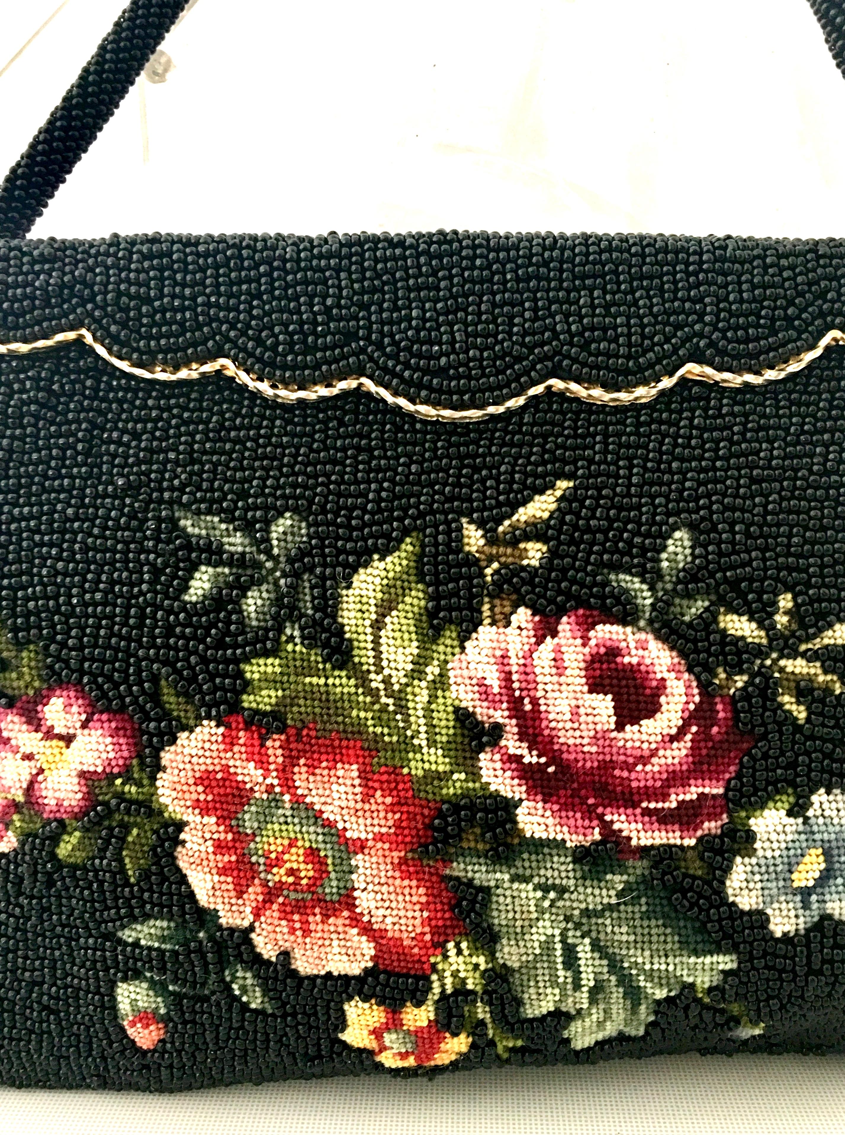 50'S Glass Glass Bead & Crewel Embroidered Hand Bag-Hong Kong 3