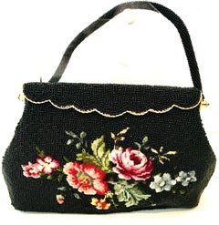 50'S Glass Glass Bead & Crewel Embroidered Hand Bag-Hong Kong