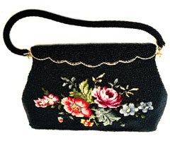 50'S Glass Glass Bead & Crewel Embroidered Hand Bag-Hong Kong
