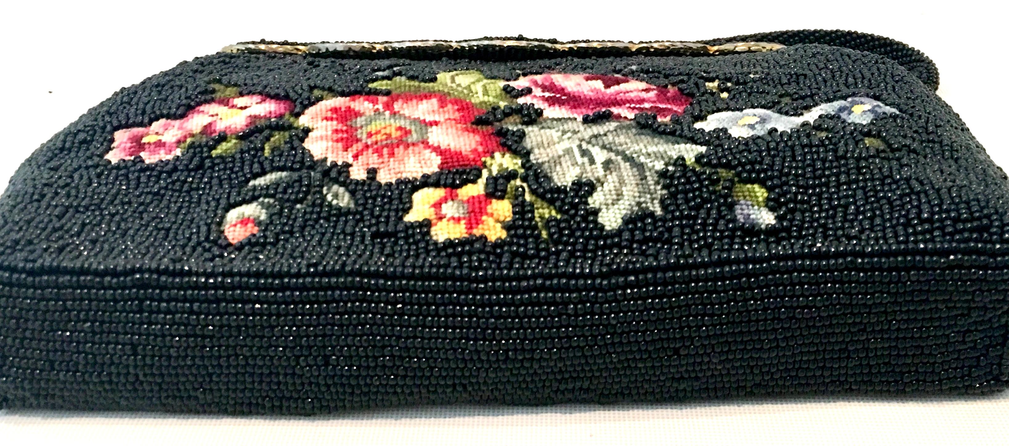 Black 50'S Glass Glass Bead & Crewel Embroidered Hand Bag-Hong Kong For Sale