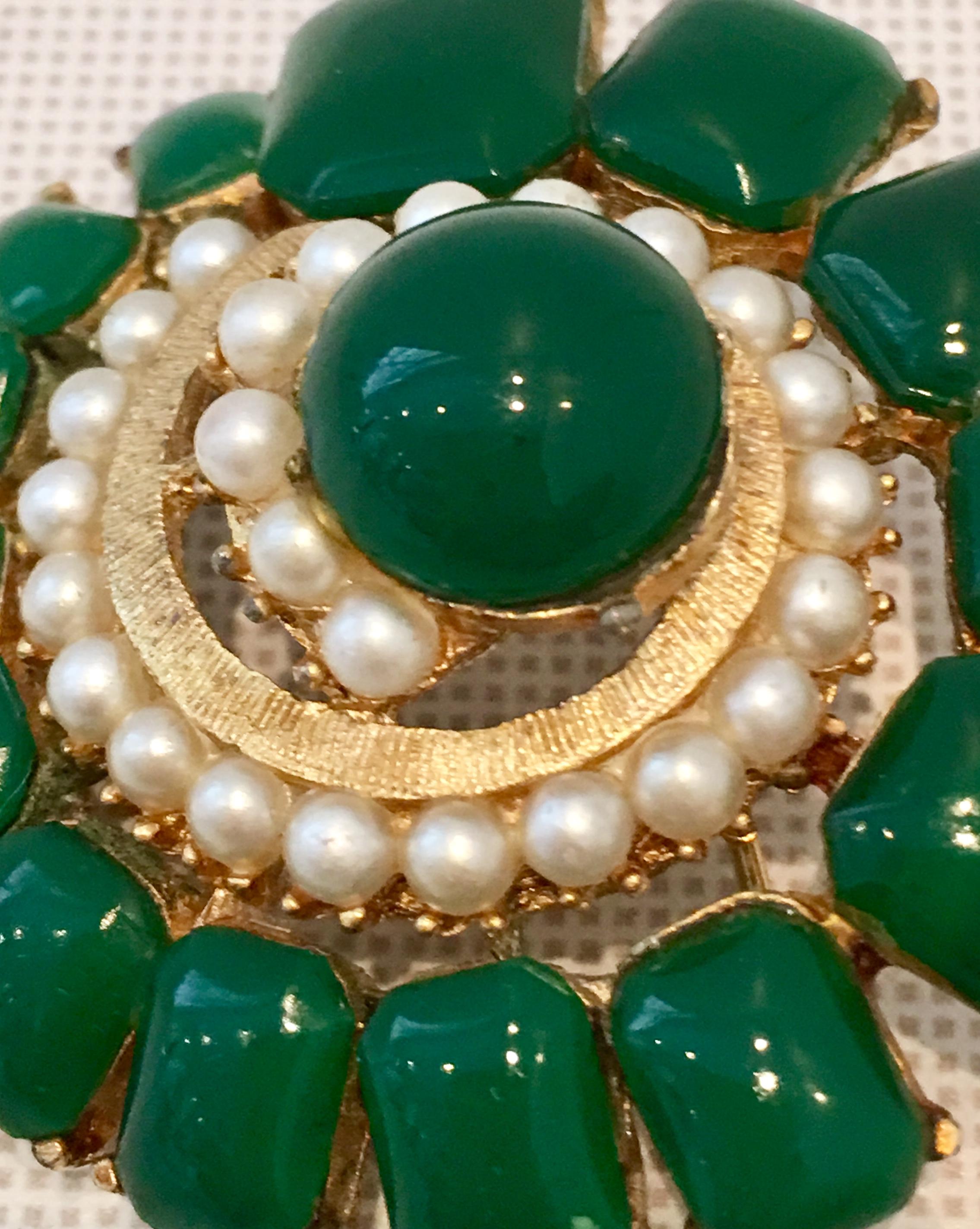 50'S Gold & Molded Glass Faux Pearl Brooch & Earrings S/3 By, B.S.K For Sale 2