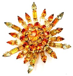 50'S Gold Plate & Austiran Cyrstal 3-D Sunburst Brooch By, Kramer