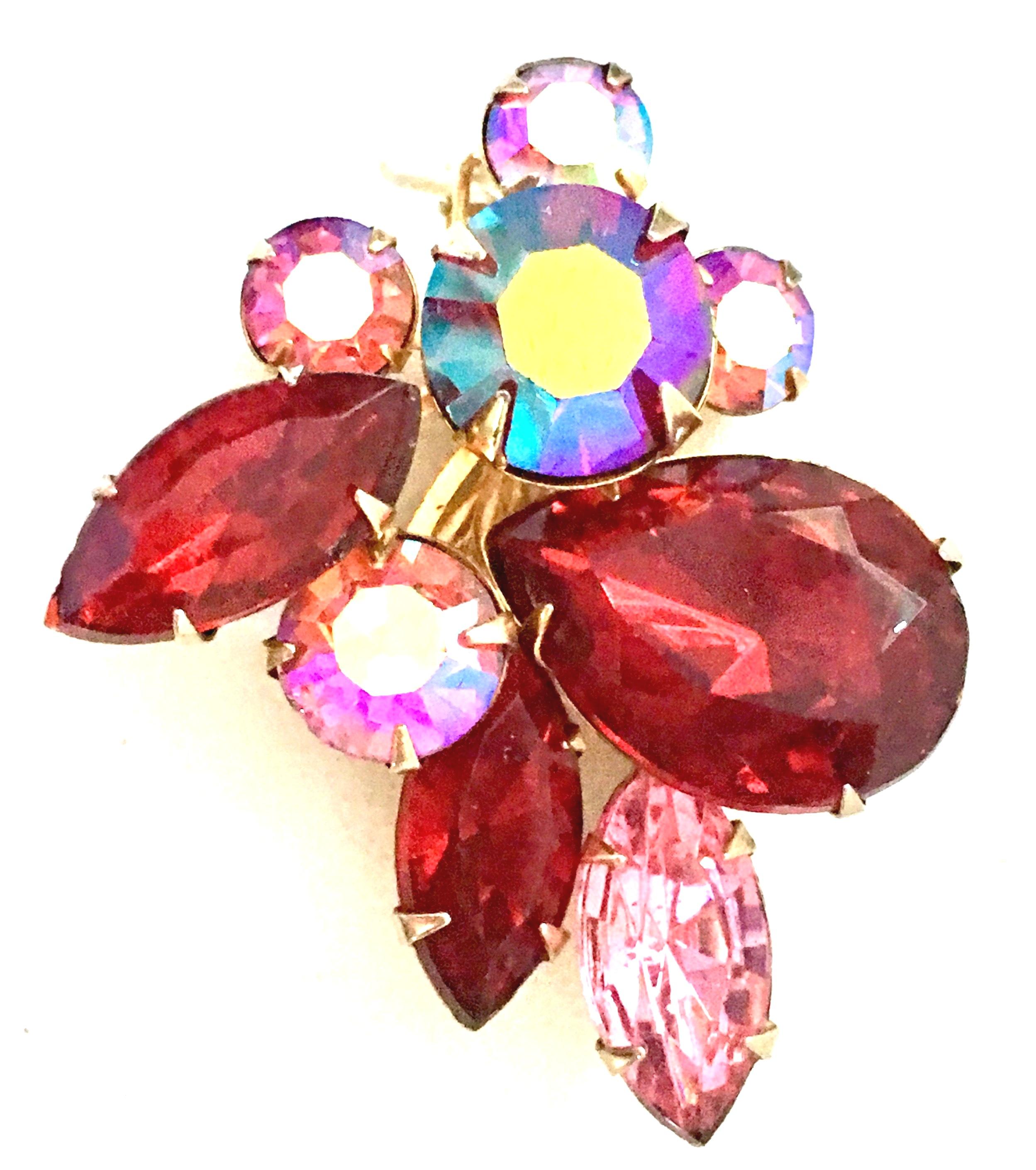 50'S Gold & Swarovski Crystal Abstract Floral Earrings By, Beaujewels 3