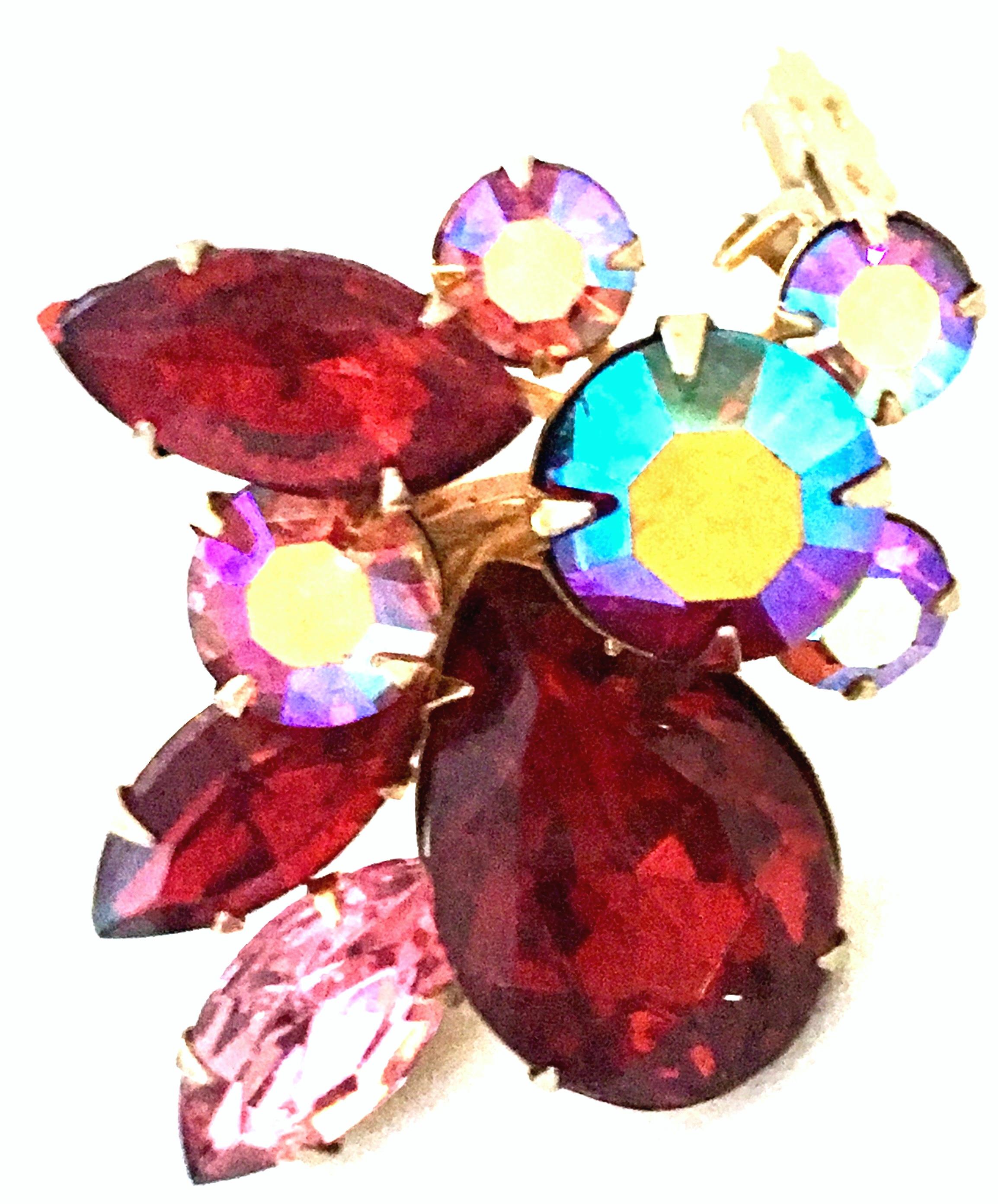 50'S Gold & Swarovski Crystal Abstract Floral Earrings By, Beaujewels For Sale 2