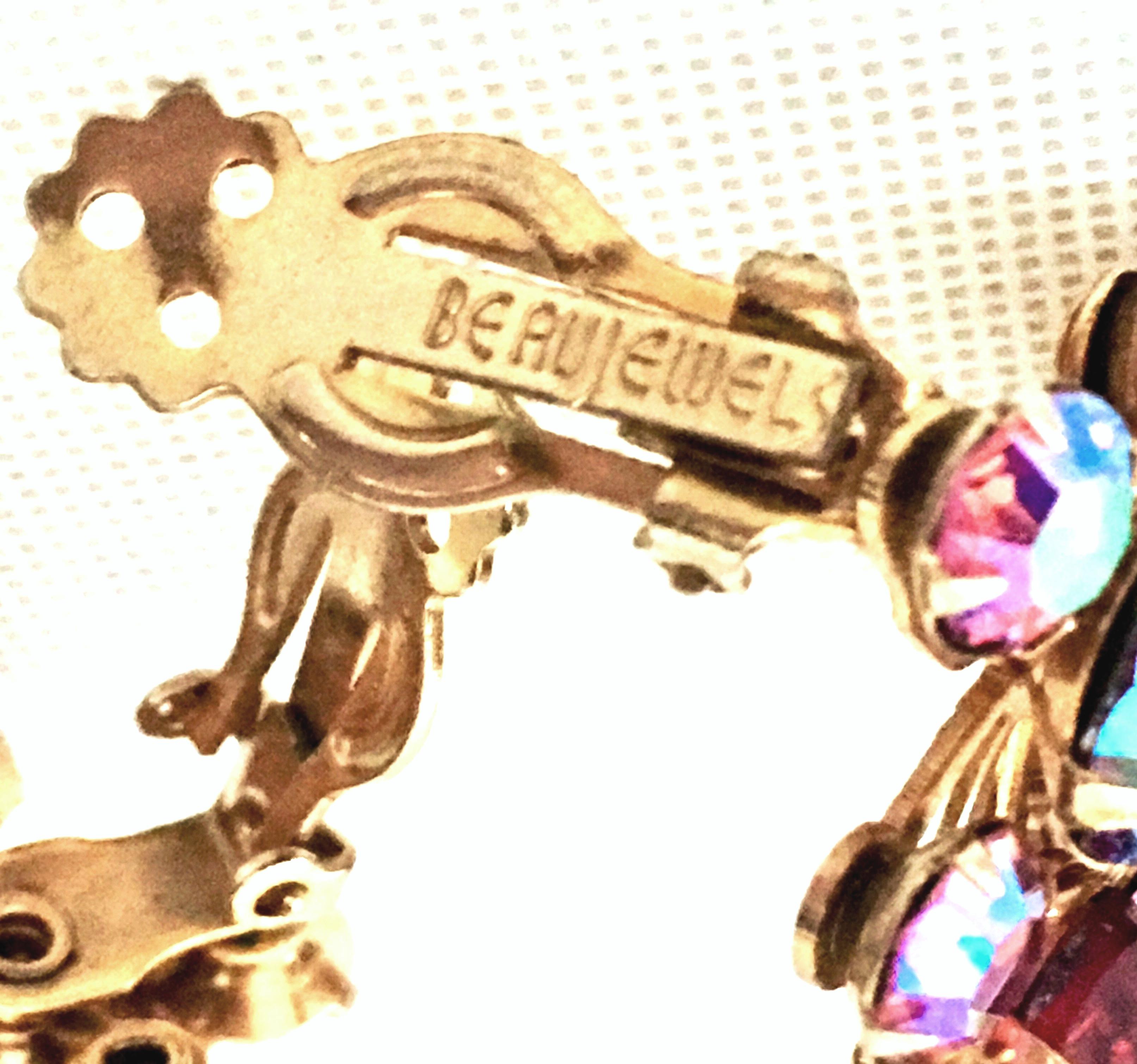 50'S Gold & Swarovski Crystal Abstract Floral Earrings By, Beaujewels 5
