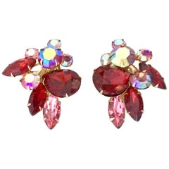 50'S Gold & Swarovski Crystal Abstract Floral Earrings By, Beaujewels