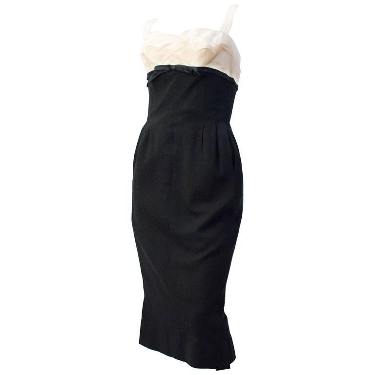 50s Howard Greer Black and White Cocktail Dress For Sale at 1stDibs