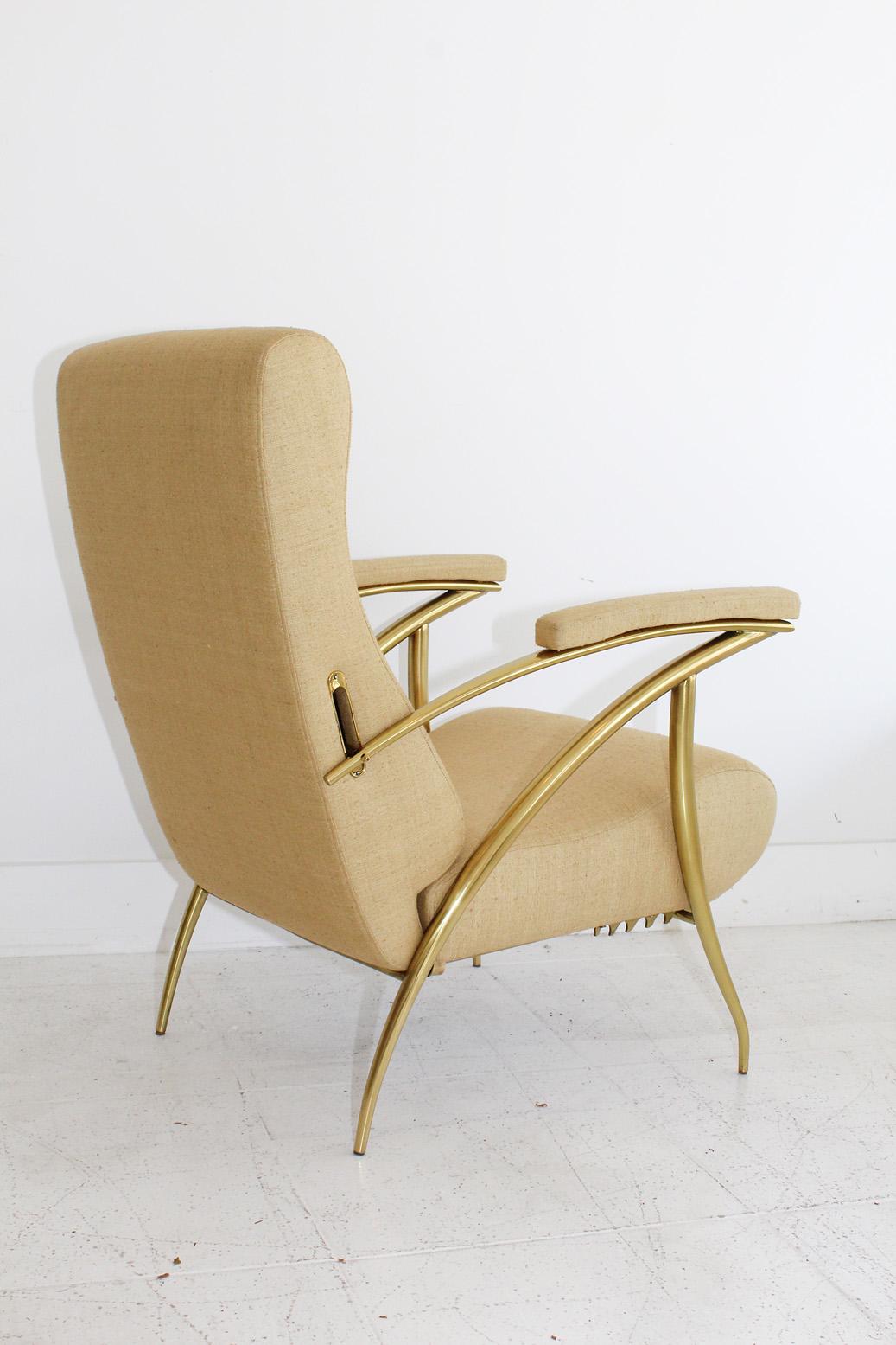 1957 Italian Adjustable Polished Brass Reclining Chair by Alberto Gambetta 1