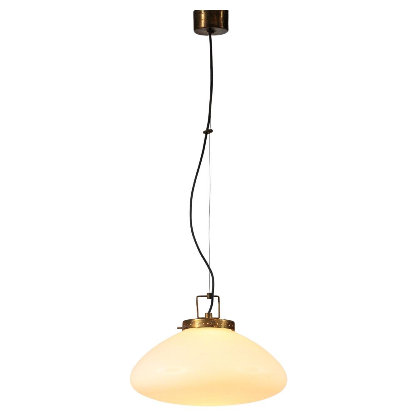 50s Italian brass and opaline suspension attr. to Stilnovo - H170 For Sale