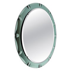 50s Italian Mid-Century Modern Turquoise Green Beveled Oval Murano Glass Mirror
