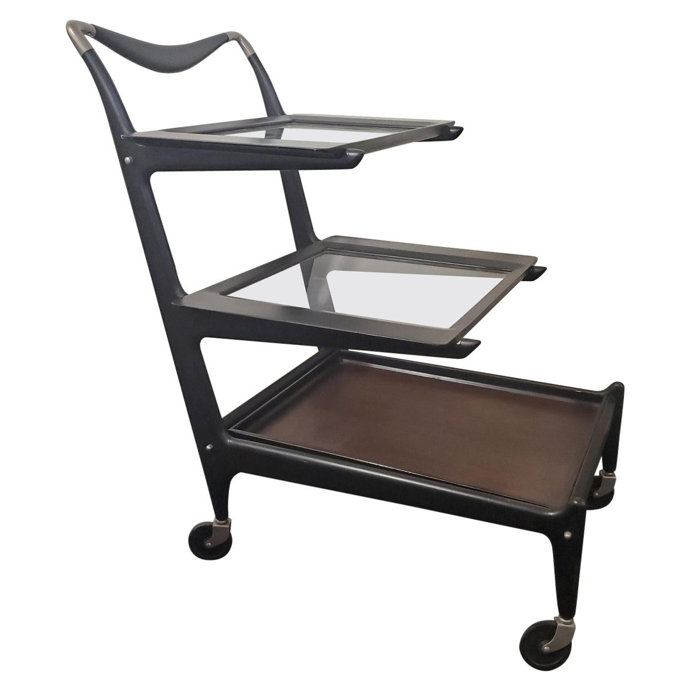 1950s Italian Modern Tea Trolly Bar Cart by Cesare Lacca For Sale