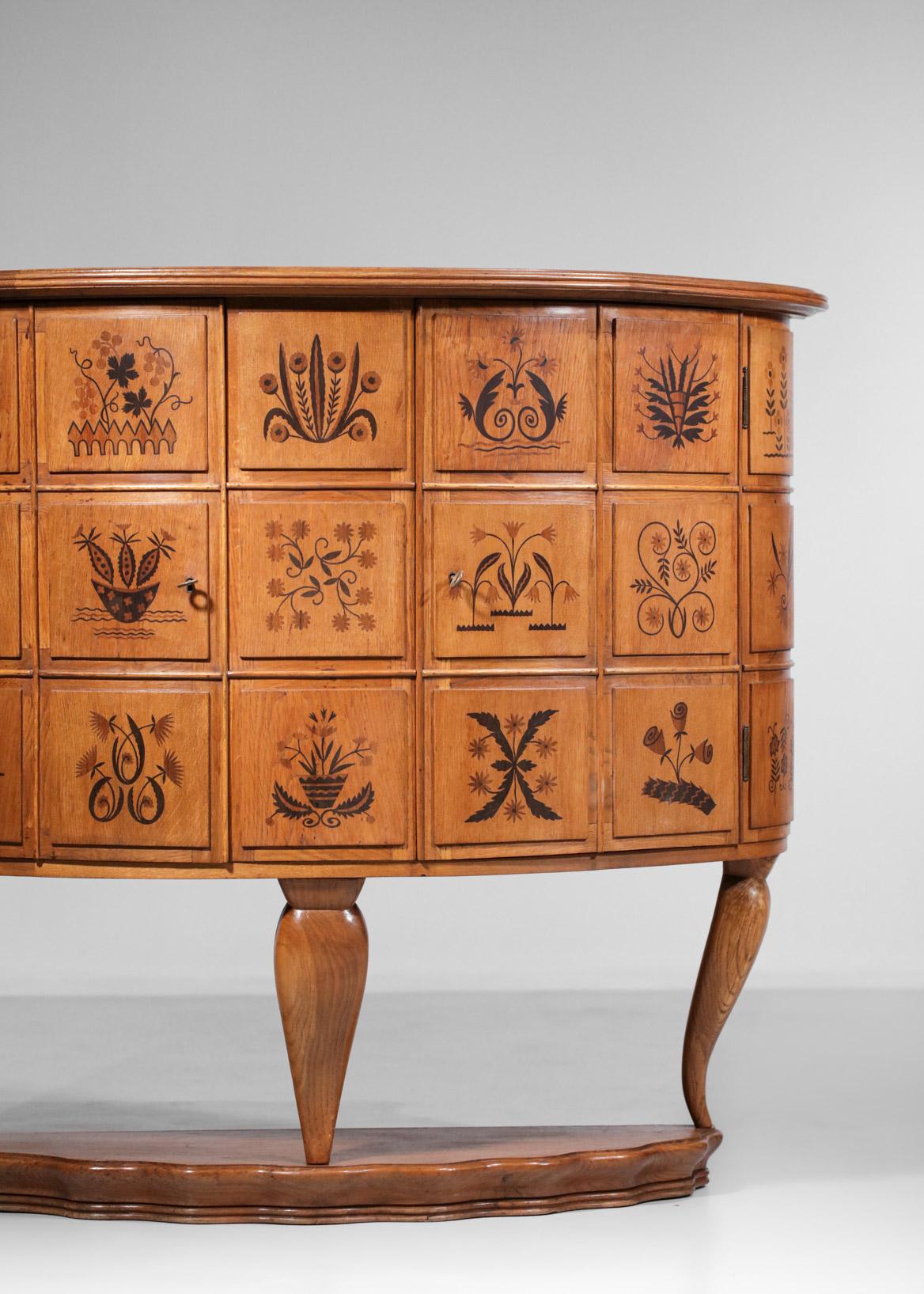 50's Italian Sideboard Design Marquetry & Floral Decoration Gio Ponti F248 4