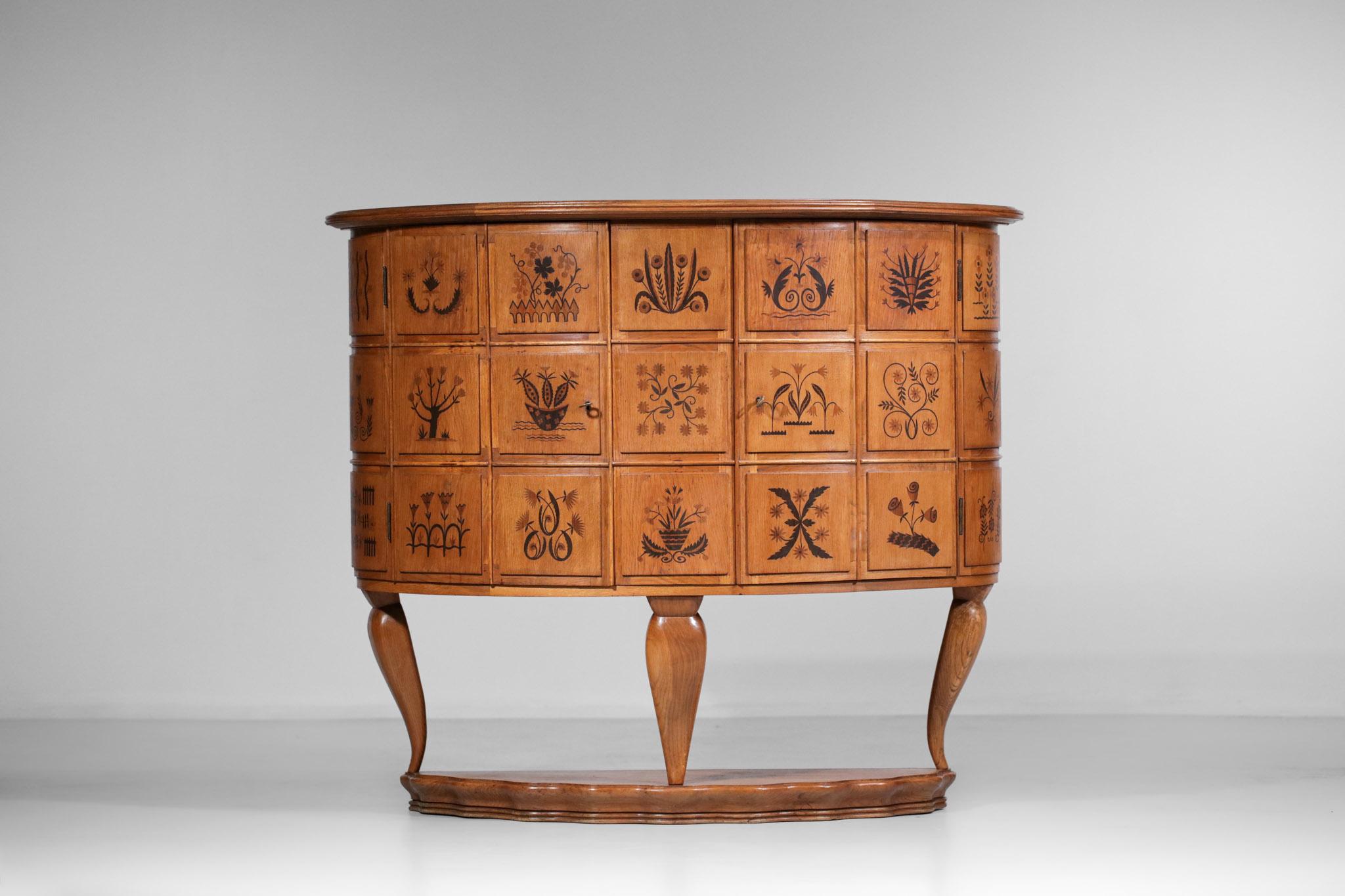 Mid-Century Modern 50's Italian Sideboard Design Marquetry & Floral Decoration Gio Ponti F248