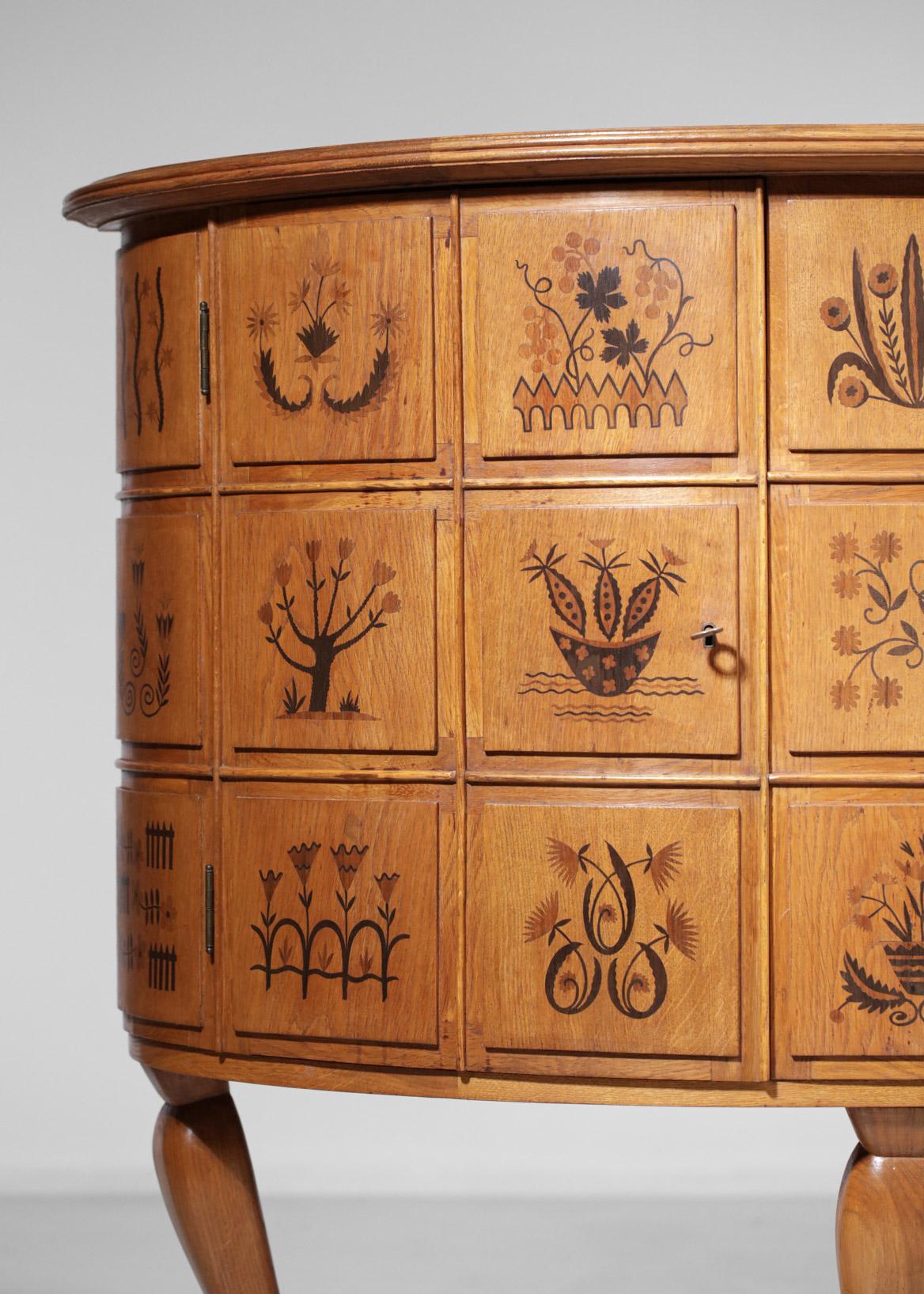 Mid-20th Century 50's Italian Sideboard Design Marquetry & Floral Decoration Gio Ponti F248