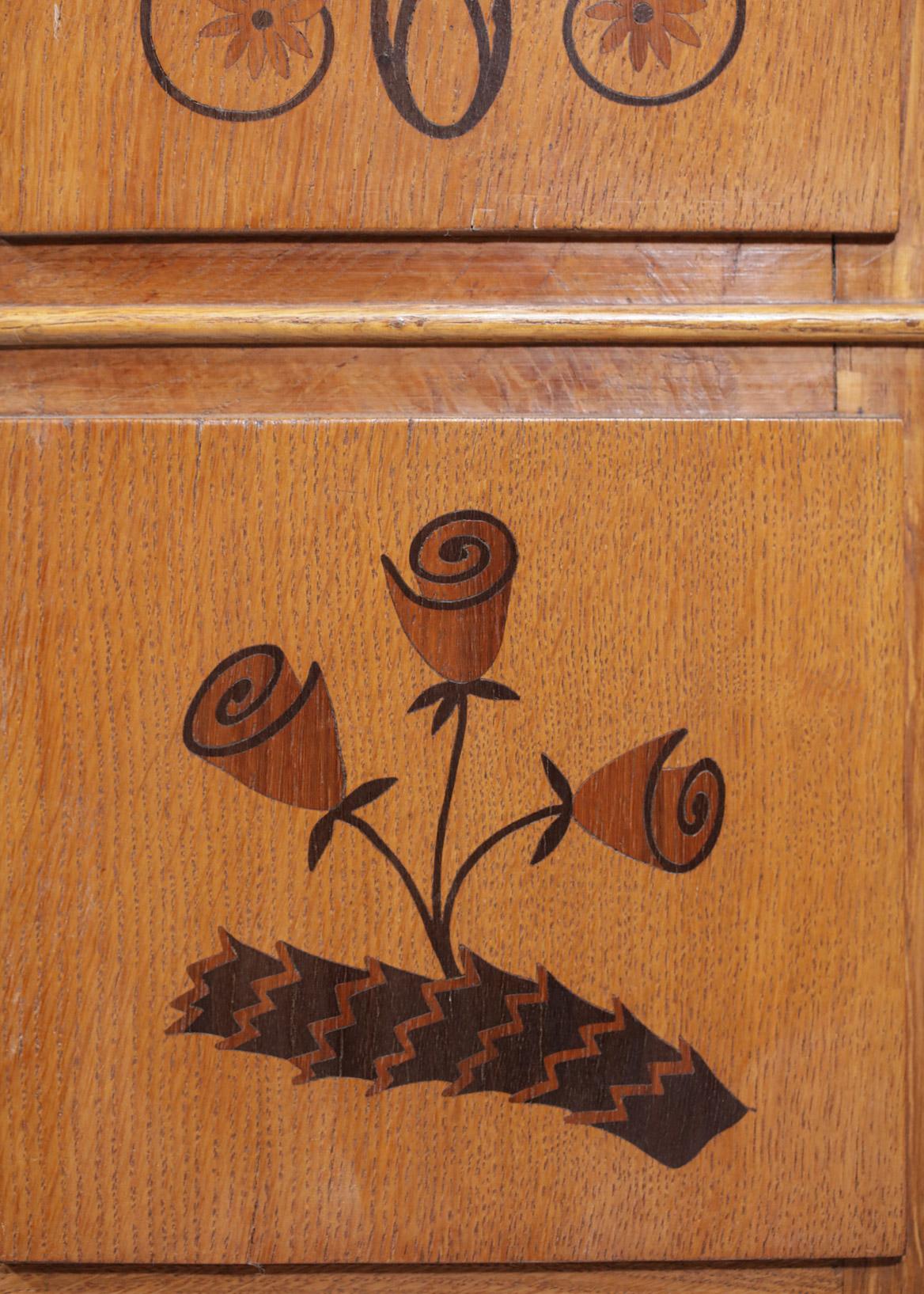 Wood 50's Italian Sideboard Design Marquetry & Floral Decoration Gio Ponti F248