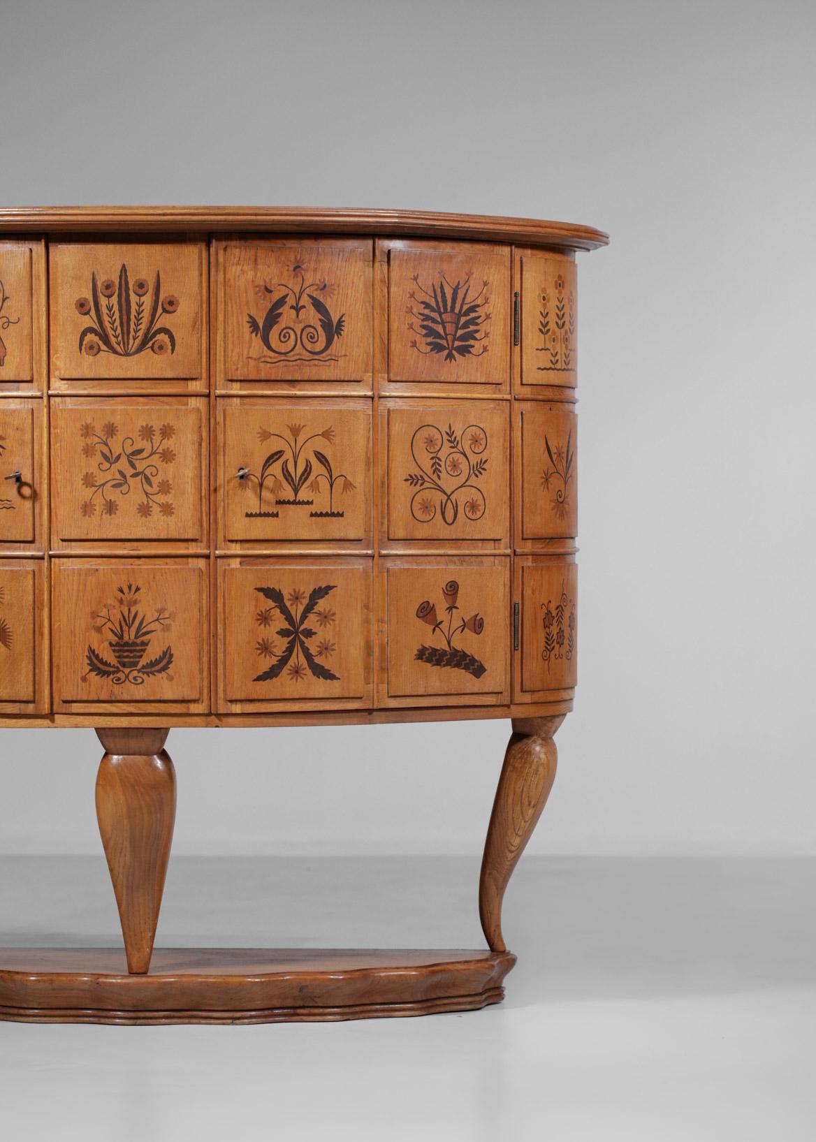 50's Italian Sideboard Design Marquetry & Floral Decoration Gio Ponti F248 3