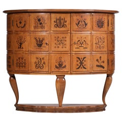 Vintage 50's Italian Sideboard Design Marquetry & Floral Decoration Gio Ponti F248