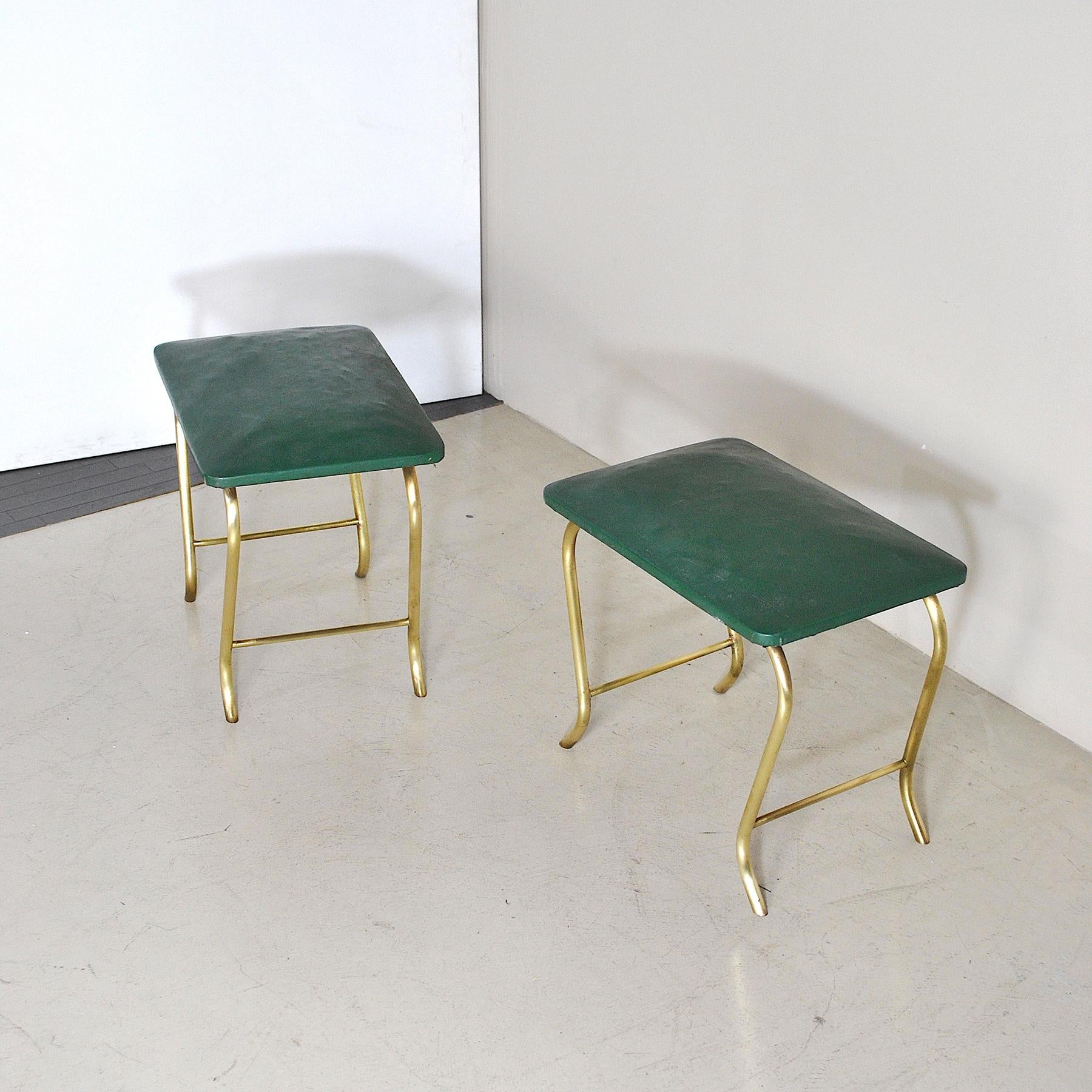 50's Italian Stools in Brass and Vinyl In Good Condition For Sale In bari, IT