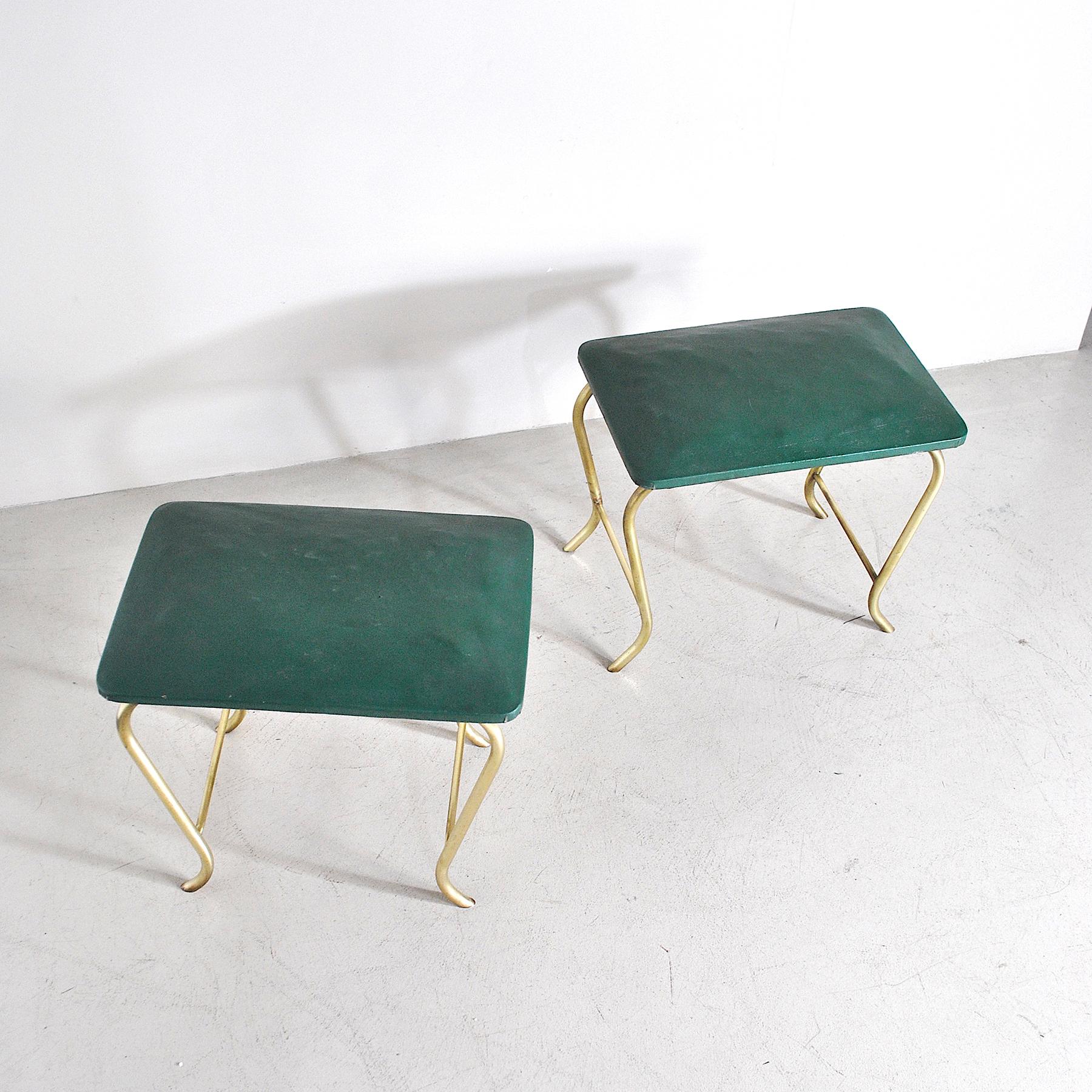 Mid-20th Century 50's Italian Stools in Brass and Vinyl For Sale