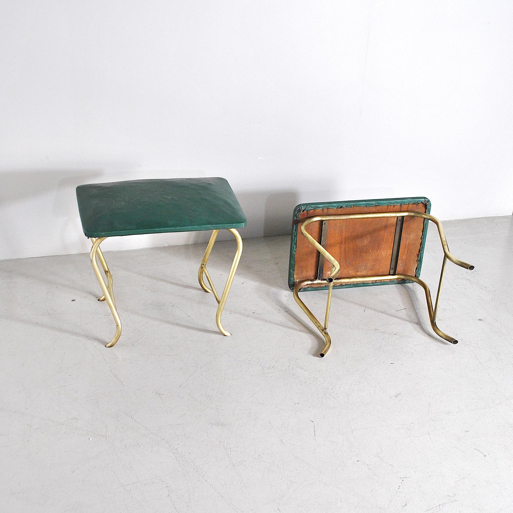 50's Italian Stools in Brass and Vinyl For Sale 1