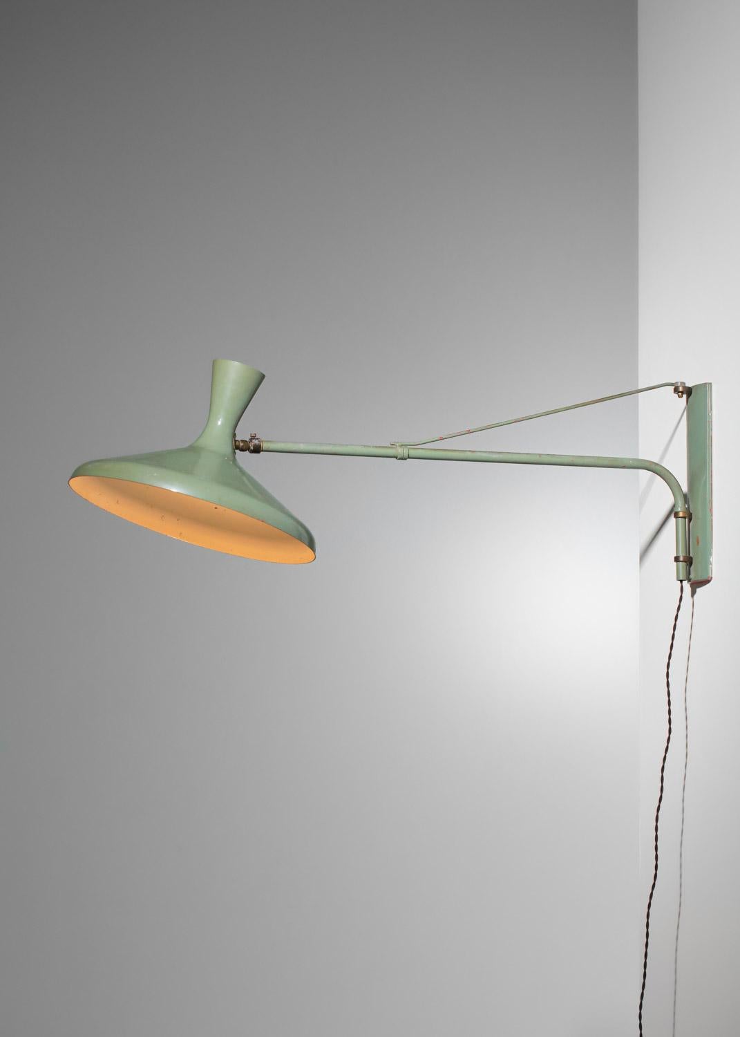 50's italian wall light gallows, green lacquered, solid metal  2