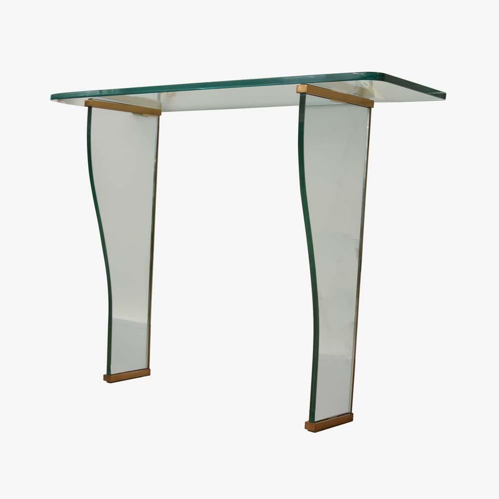 Mid-Century Modern 1950s Italian Wall Mount Console Table in Glass Design Fontana Arte Attributed