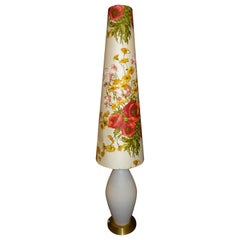 1950s White Opalineglass, Brass Tablelamp with a Original Floral Lampshade