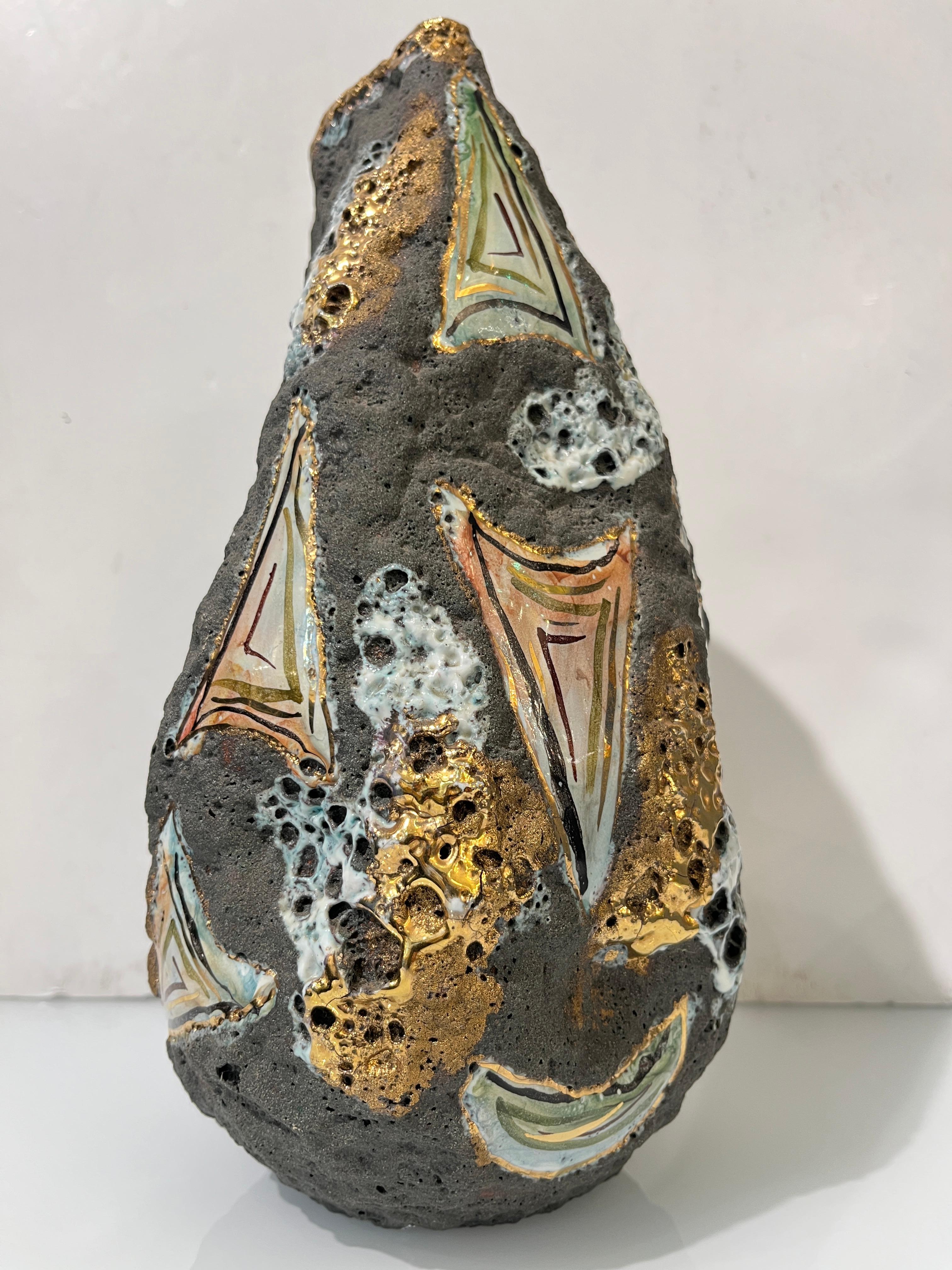 Italo Casini anni '50, metà secolo, Brutalista, grigio, oro, moderno, vaso in ceramica, caraffa in vendita 2