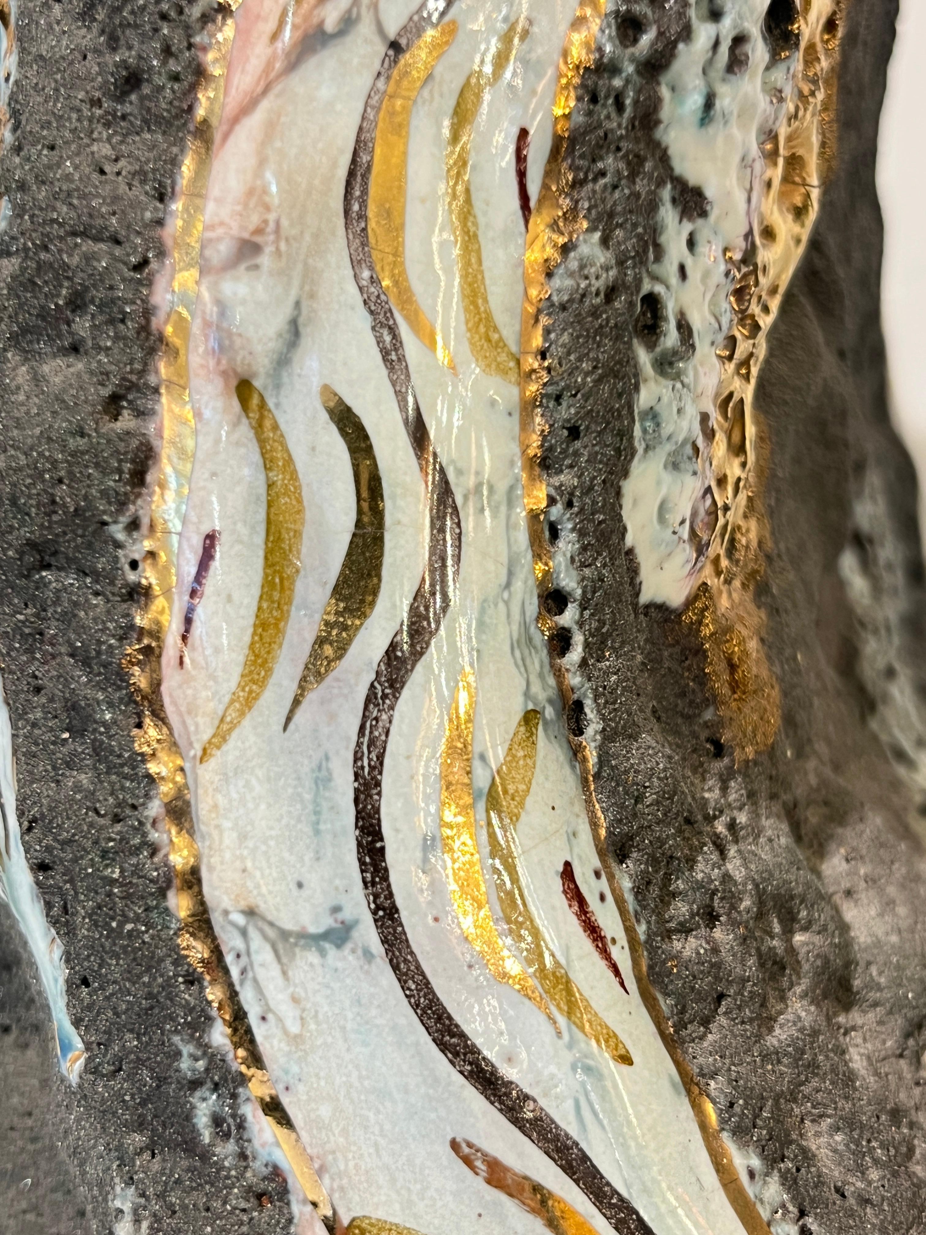 Italo Casini anni '50, metà secolo, Brutalista, grigio, oro, moderno, vaso in ceramica, caraffa in vendita 7
