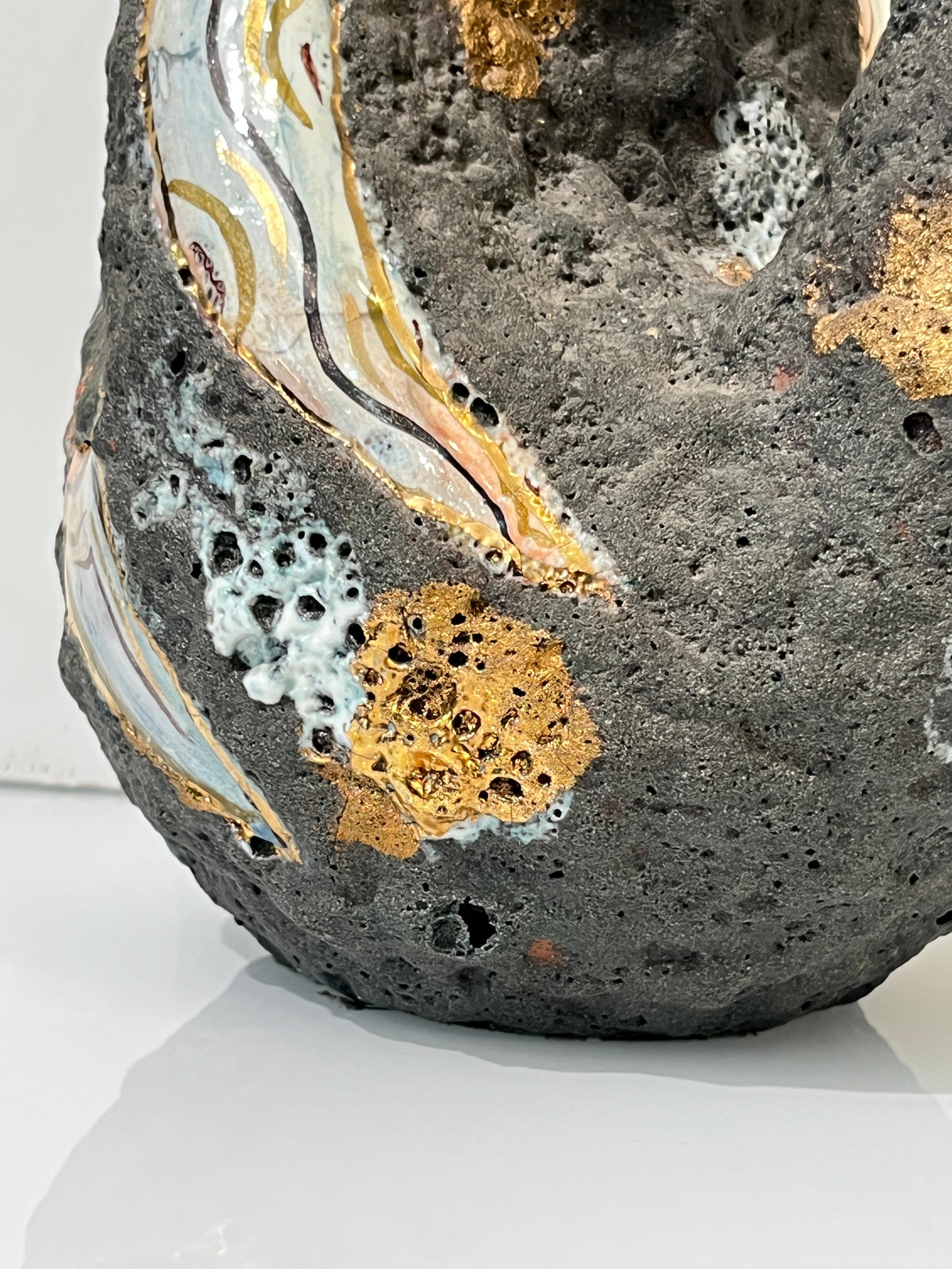 Italo Casini anni '50, metà secolo, Brutalista, grigio, oro, moderno, vaso in ceramica, caraffa in vendita 9