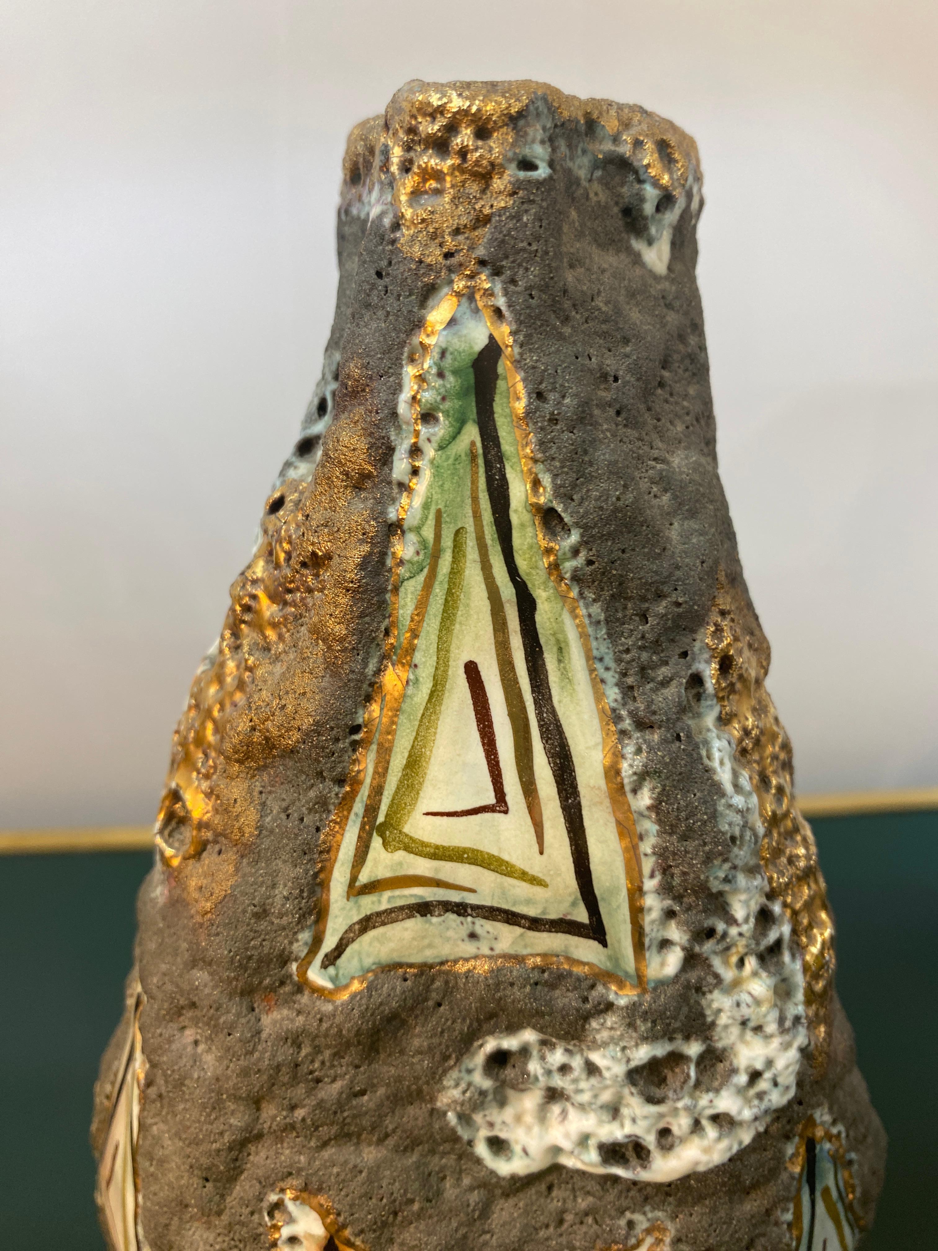 Italo Casini anni '50, metà secolo, Brutalista, grigio, oro, moderno, vaso in ceramica, caraffa in vendita 12