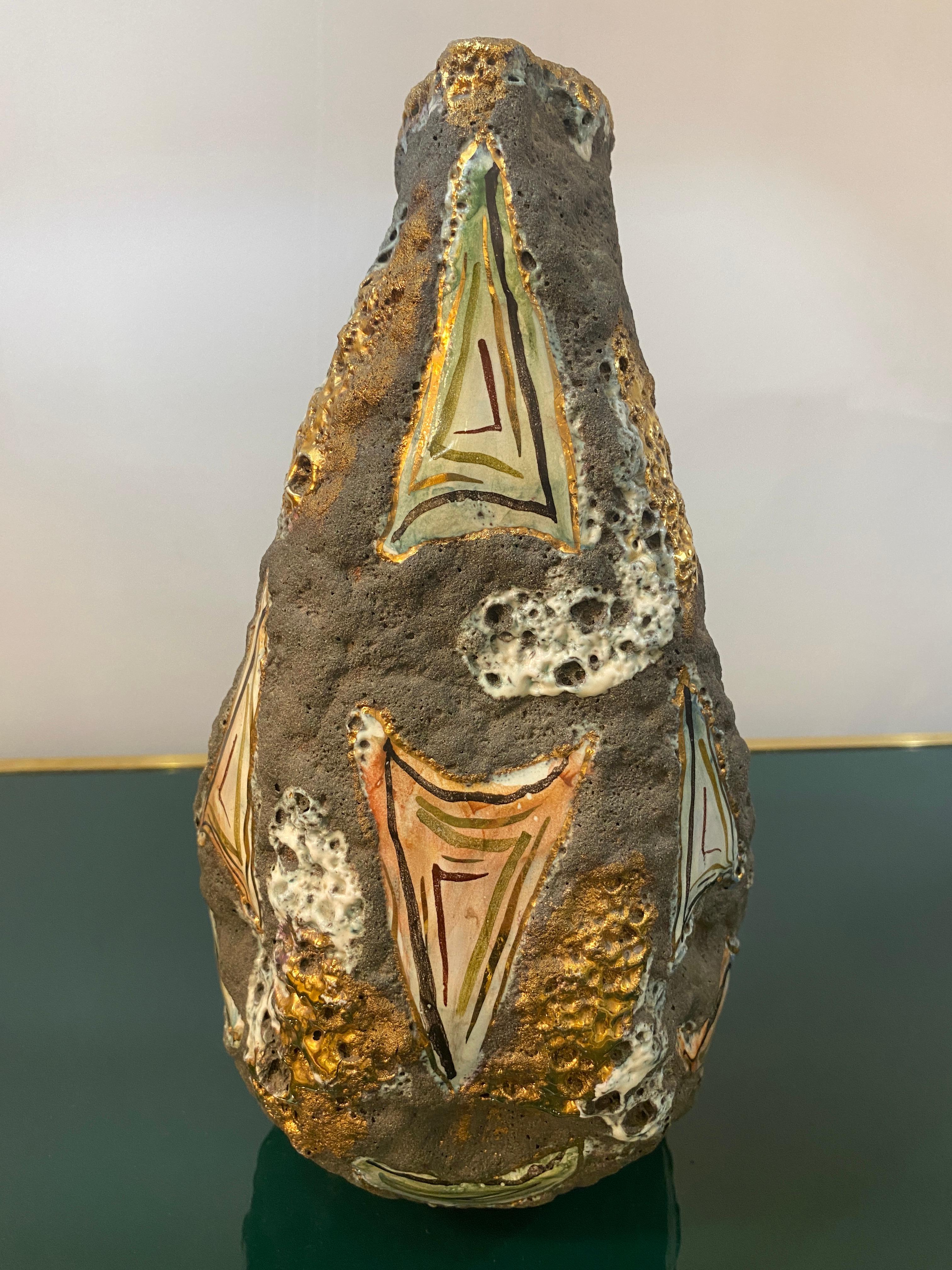 XX secolo Italo Casini anni '50, metà secolo, Brutalista, grigio, oro, moderno, vaso in ceramica, caraffa in vendita