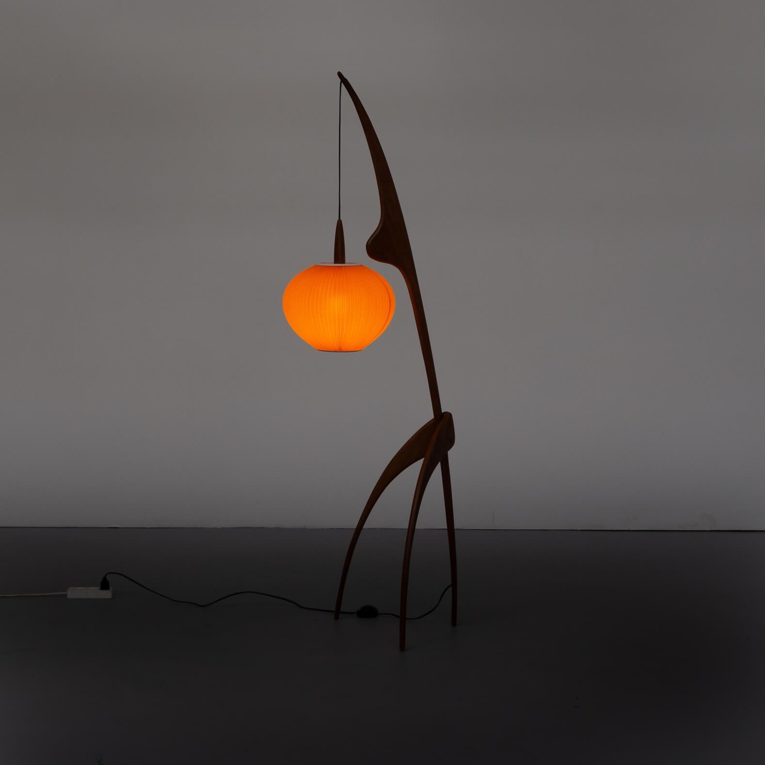 This iconic and graphic ‘praying mantis’ floor Lamp was realized by the esteemed French designer Jean Rispal circa 1950 though it is never confirmed that Jean really made the design. In official Rispal historical documents it is mentioned that the