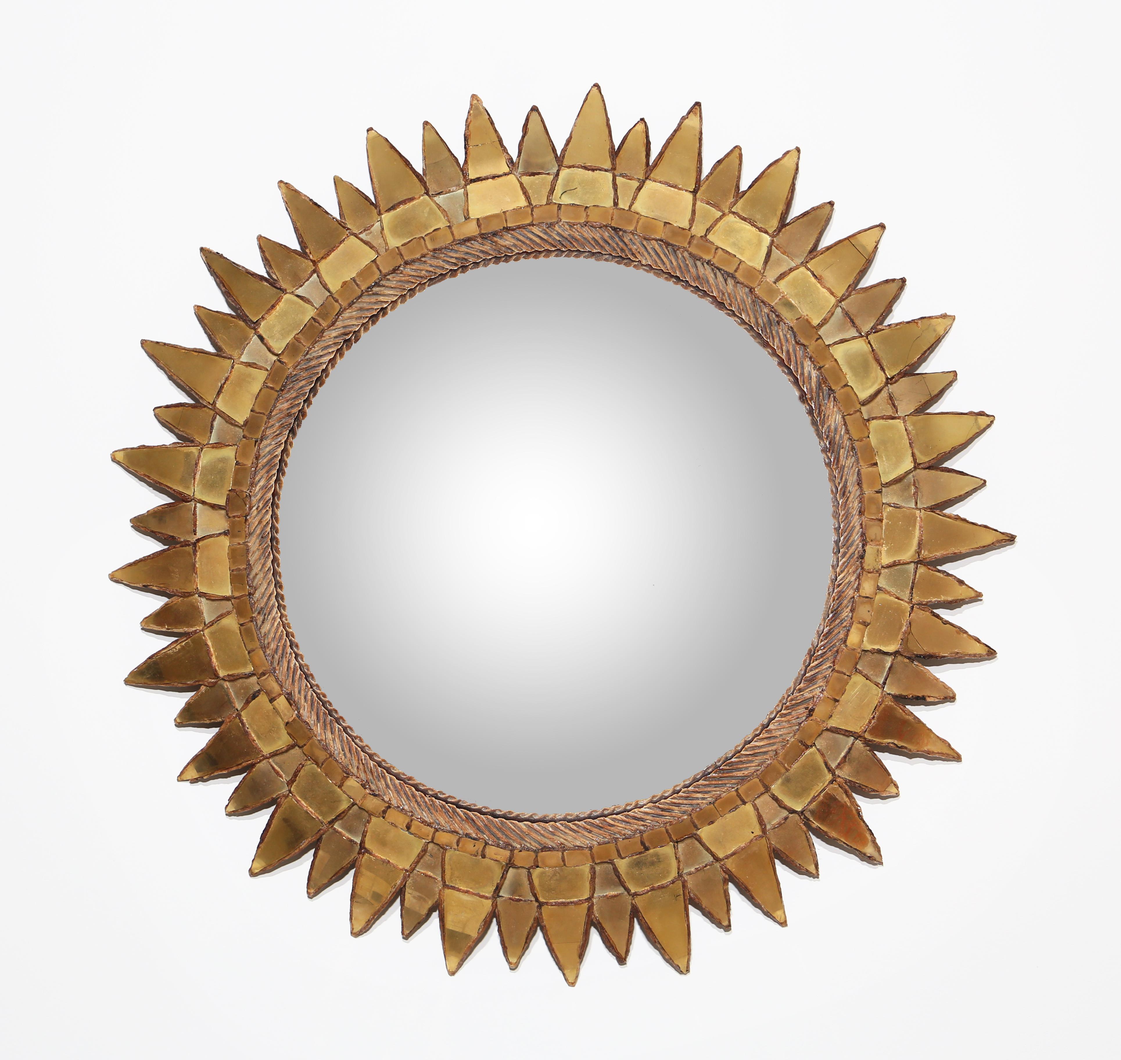 French '50s Line Vautrin 'Soleil À Pointes N.3' Mirror in Gold Talosel For Sale