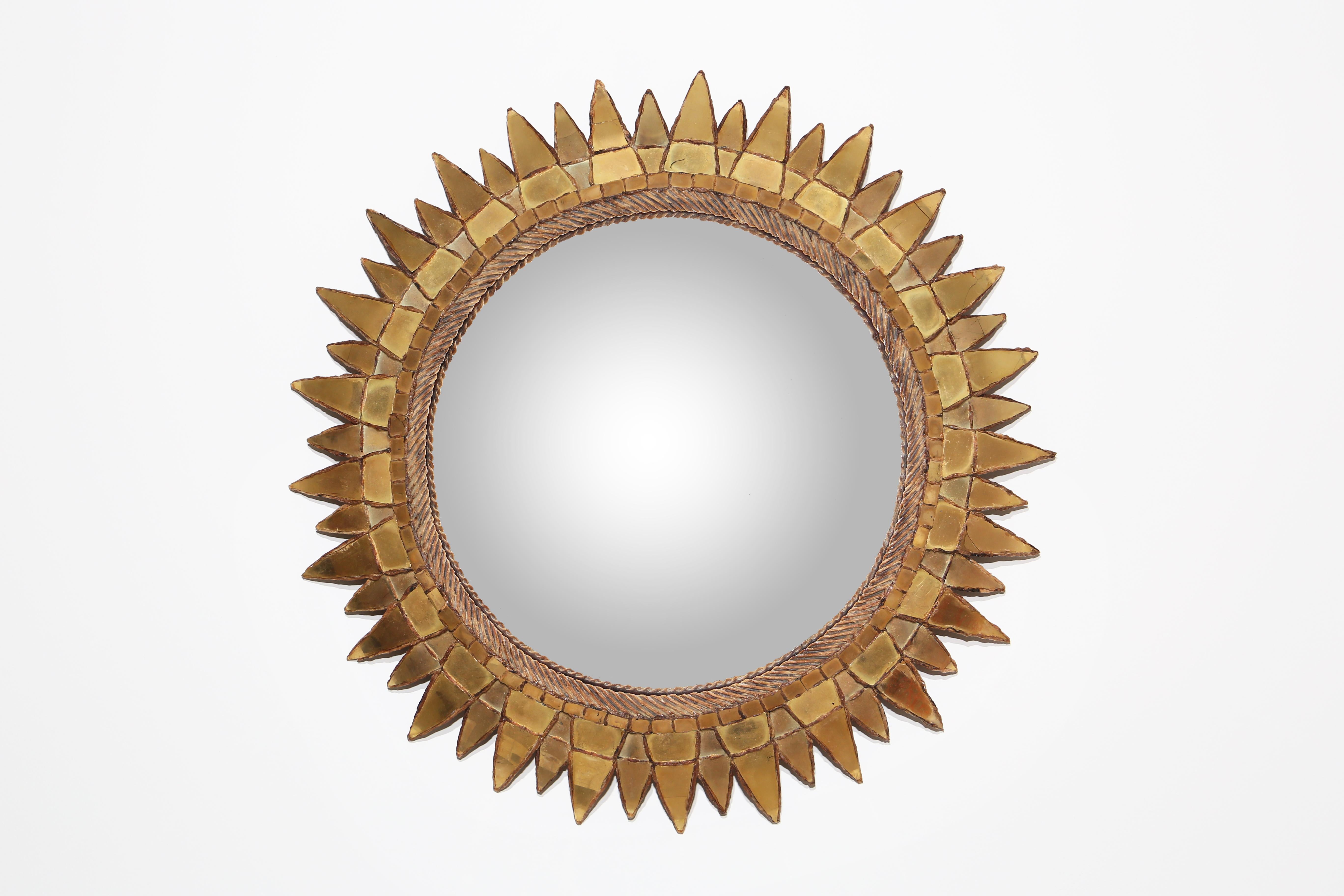 '50s Line Vautrin 'Soleil À Pointes N.3' Mirror in Gold Talosel In Good Condition For Sale In Paris, FR