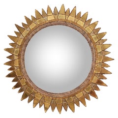 Ligne des années 50 Vautrin 'Soleil À Pointes N.3' Miroir en Talosel doré