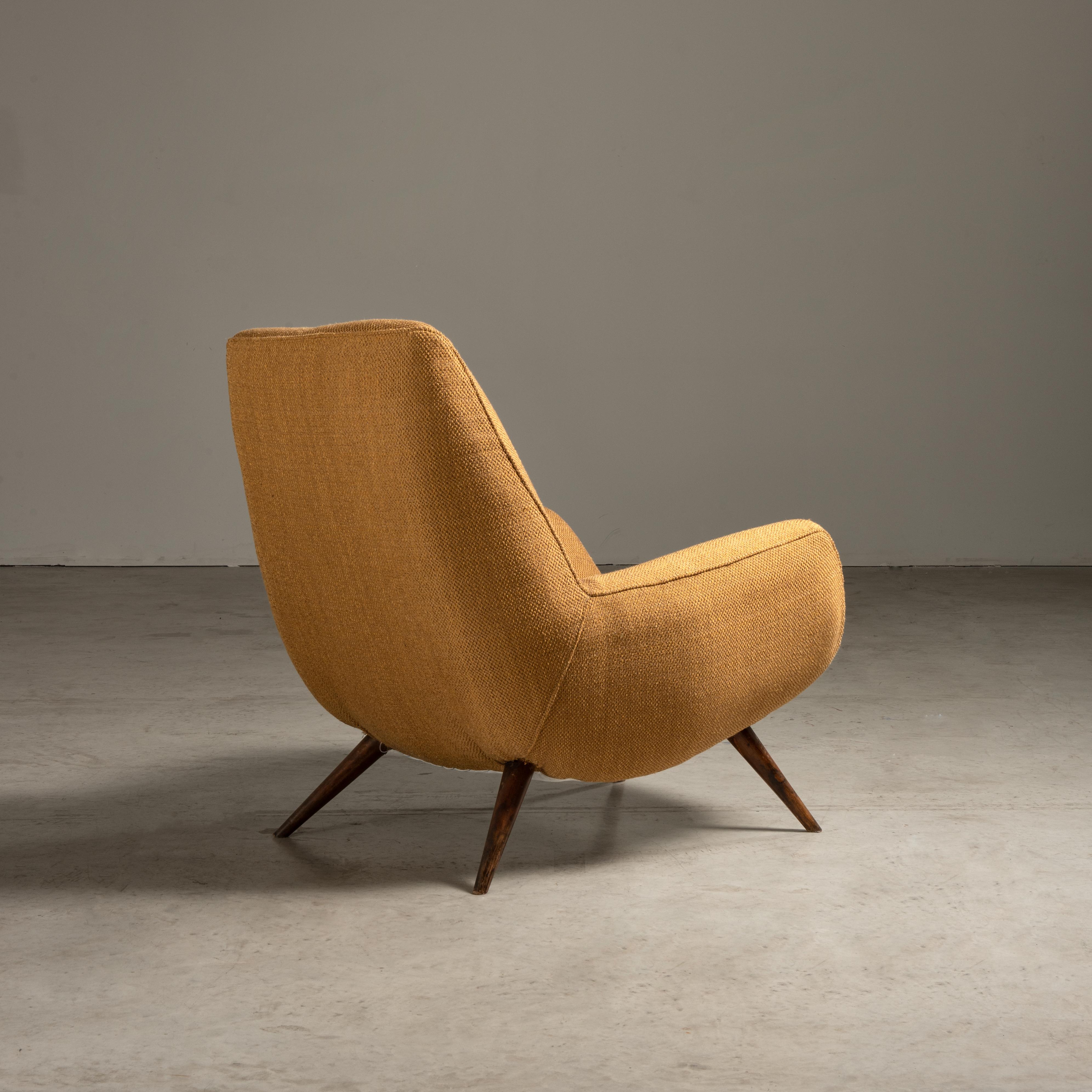 Fabric 50's Lounge Chair with Ottoman, Brazilian Mid-Century Modern