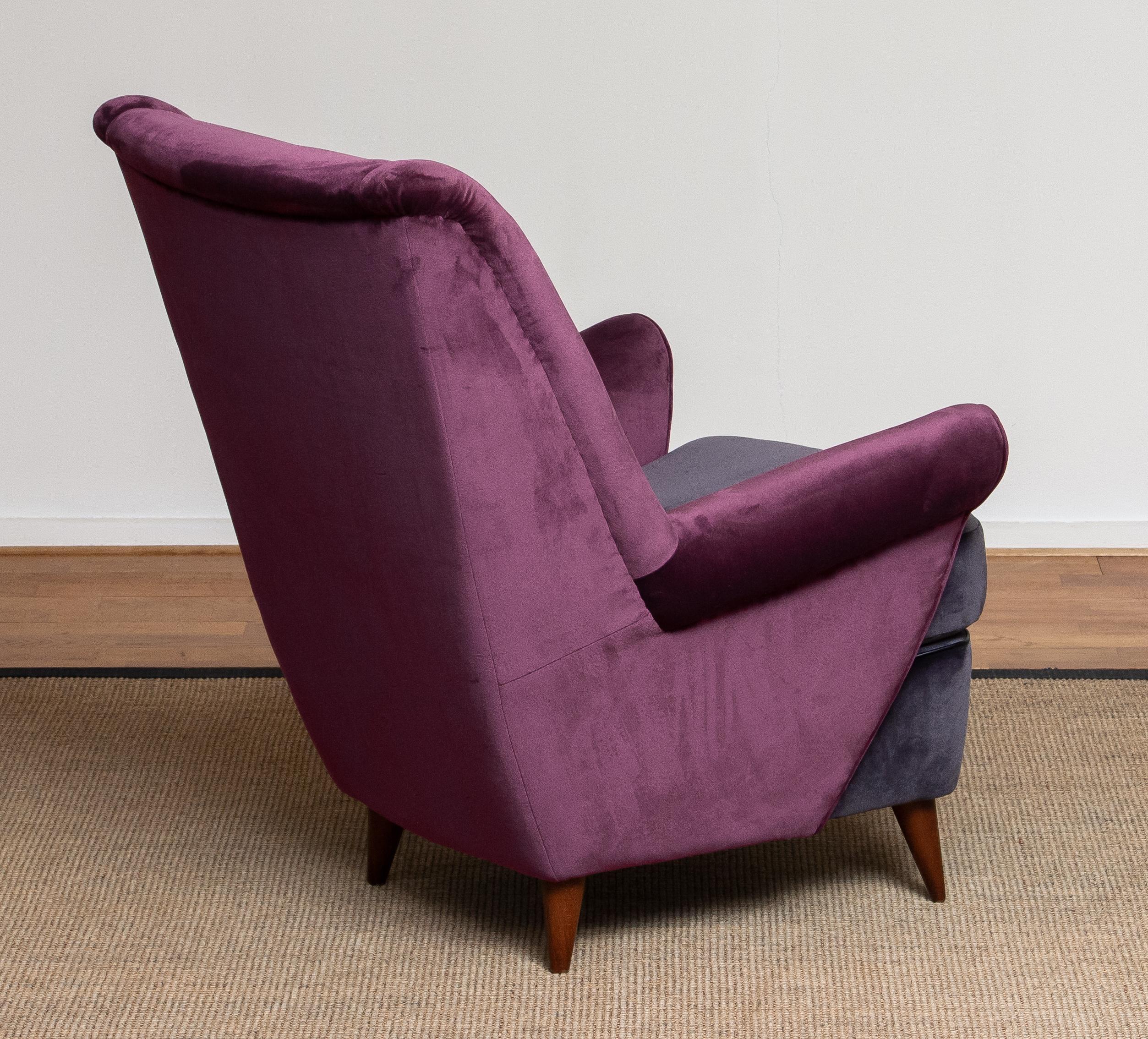 Velvet 50's Lounge / Easy Chair in Magenta by Designed Gio Ponti for ISA Bergamo, Italy