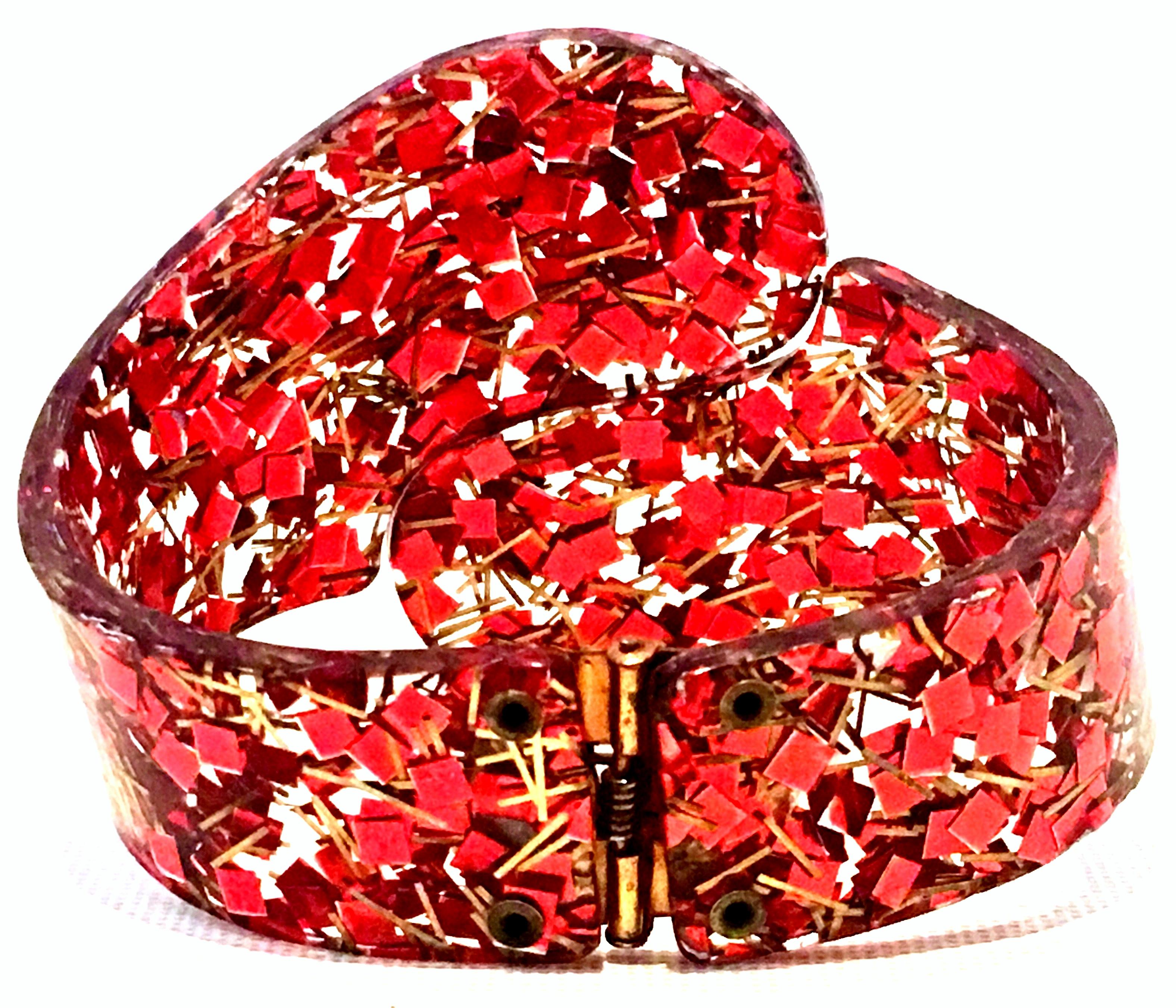 50'S Lucite Gold Fleck Confetti Clamper Cuff Bracelet For Sale 1
