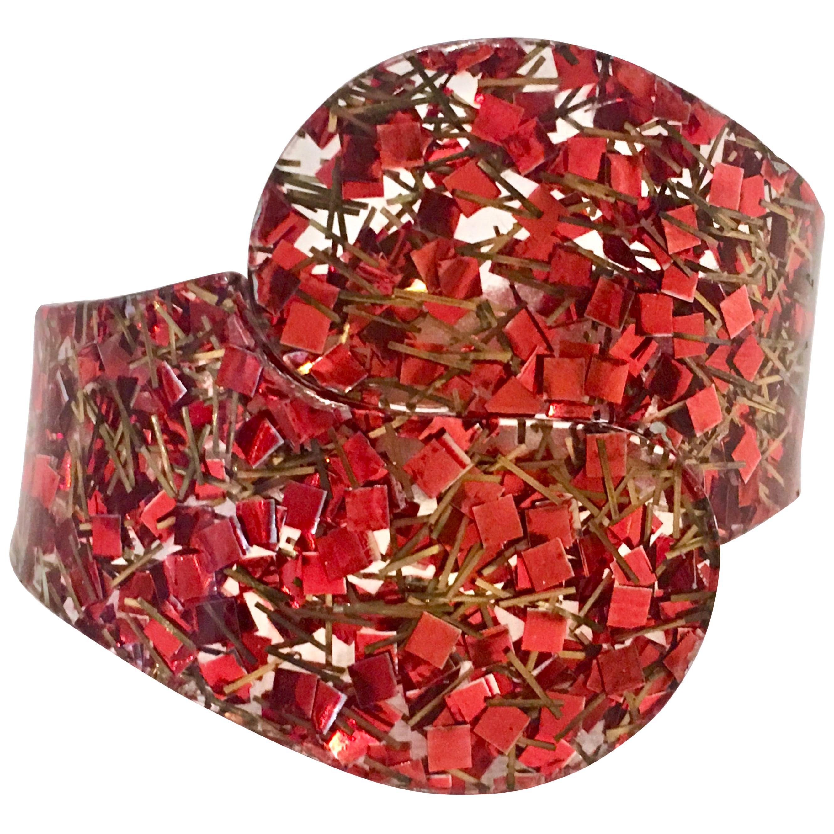 50
S Lucite Gold Fleck Confetti Clamper Cuff Bracelet