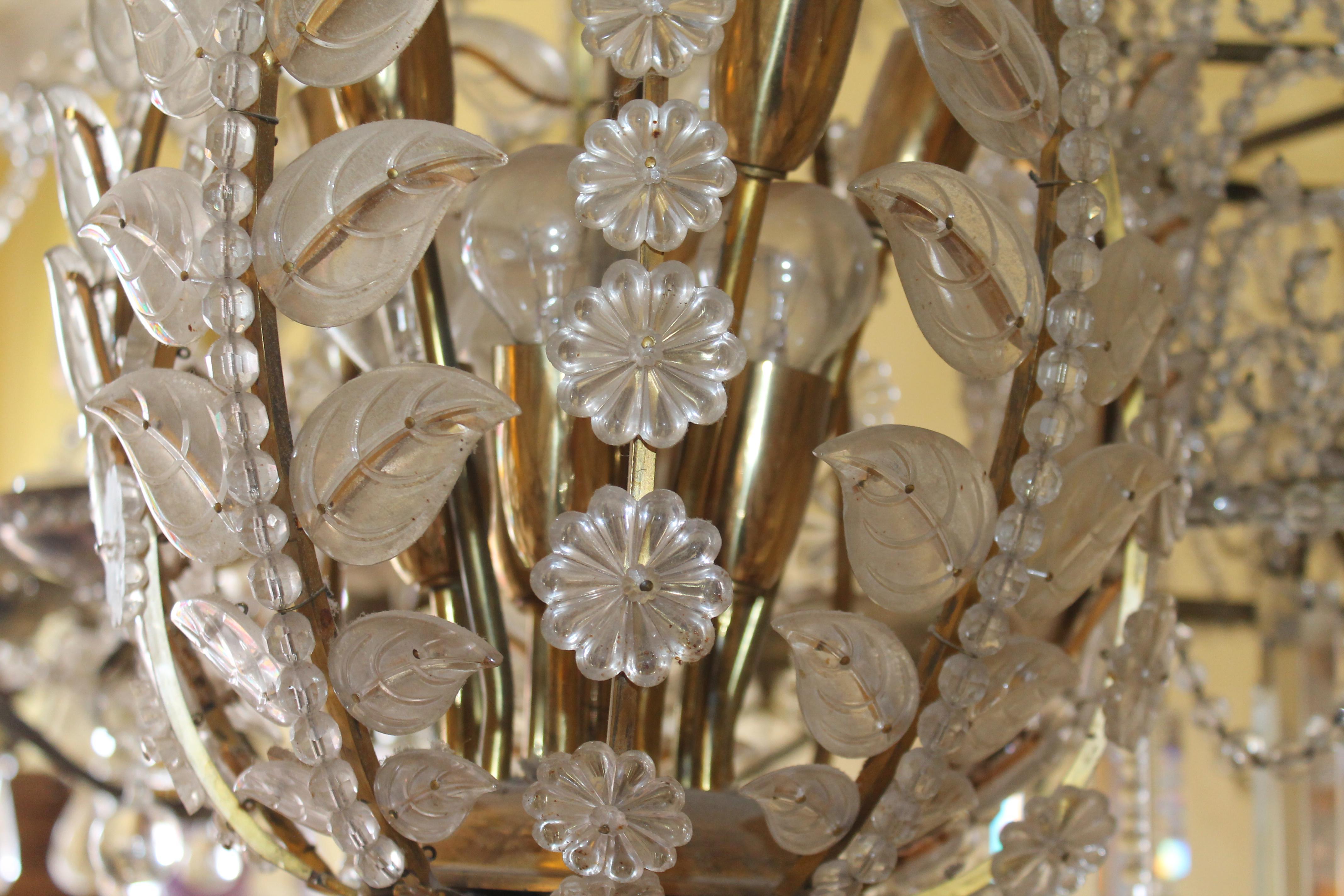 Very Rare Very Large 1950's Frosted Cut Crystal Petals on Vines Chandelier/ Lantern type Pendant.  I found this piece while travelling through Austria. Manufactured by Palwa.