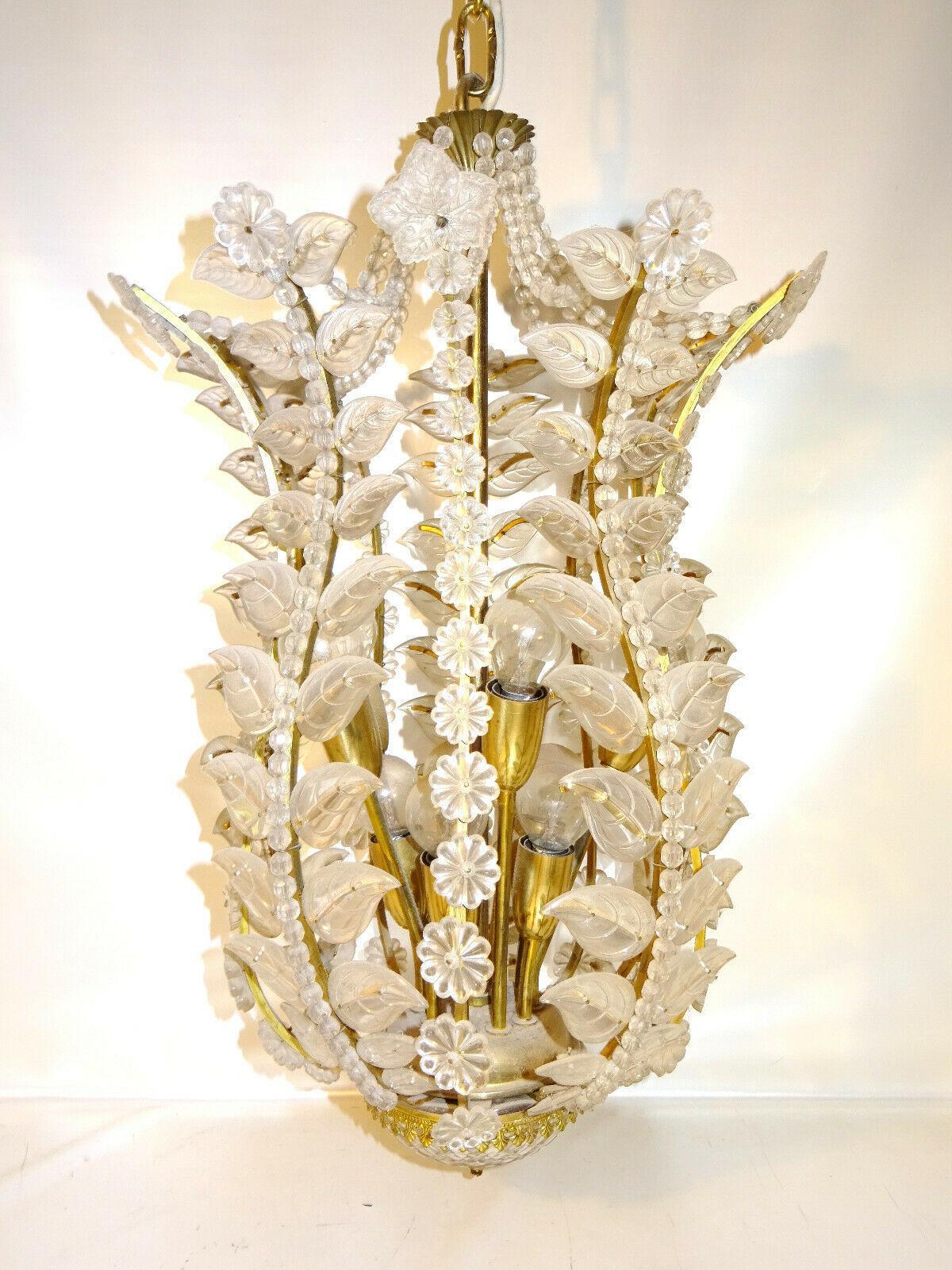 50er Jahre MCM XL 10 Lichter mattierter Kristall Blütenblattlaterne Typ Kronleuchter/Anhänger Palwa (Mitte des 20. Jahrhunderts) im Angebot