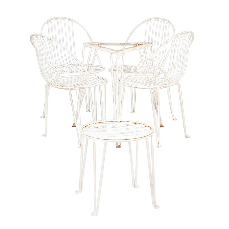 50s Metal Garden, Chairs, Table and Sidetable by Mauser, 6 For Sale at